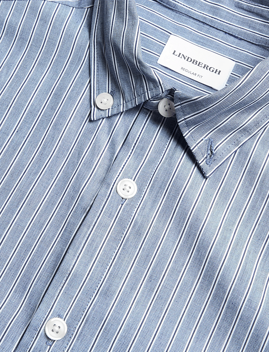 Lindbergh - Striped cotton shirt L/S - striped shirts - dk blue - 2