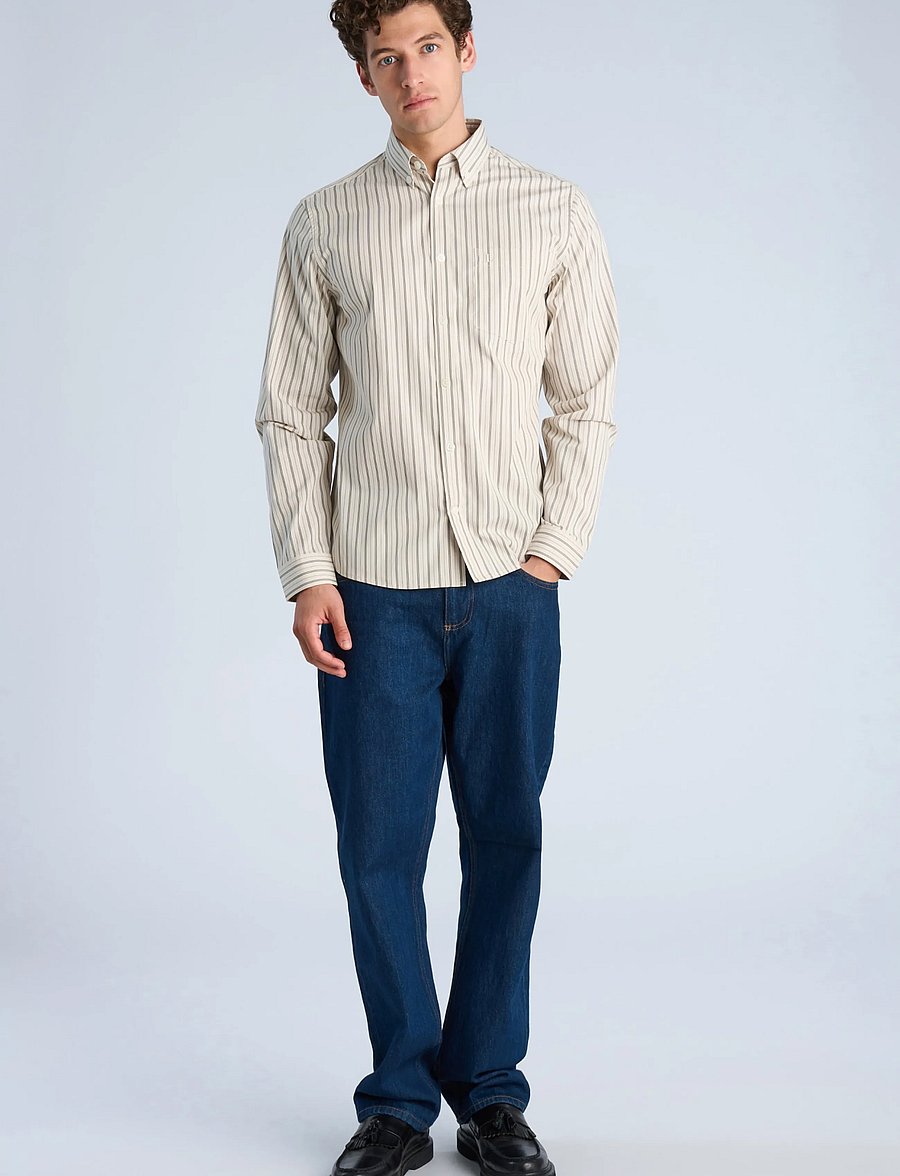 Lindbergh - Striped cotton shirt L/S - triibulised särgid - stone - 0