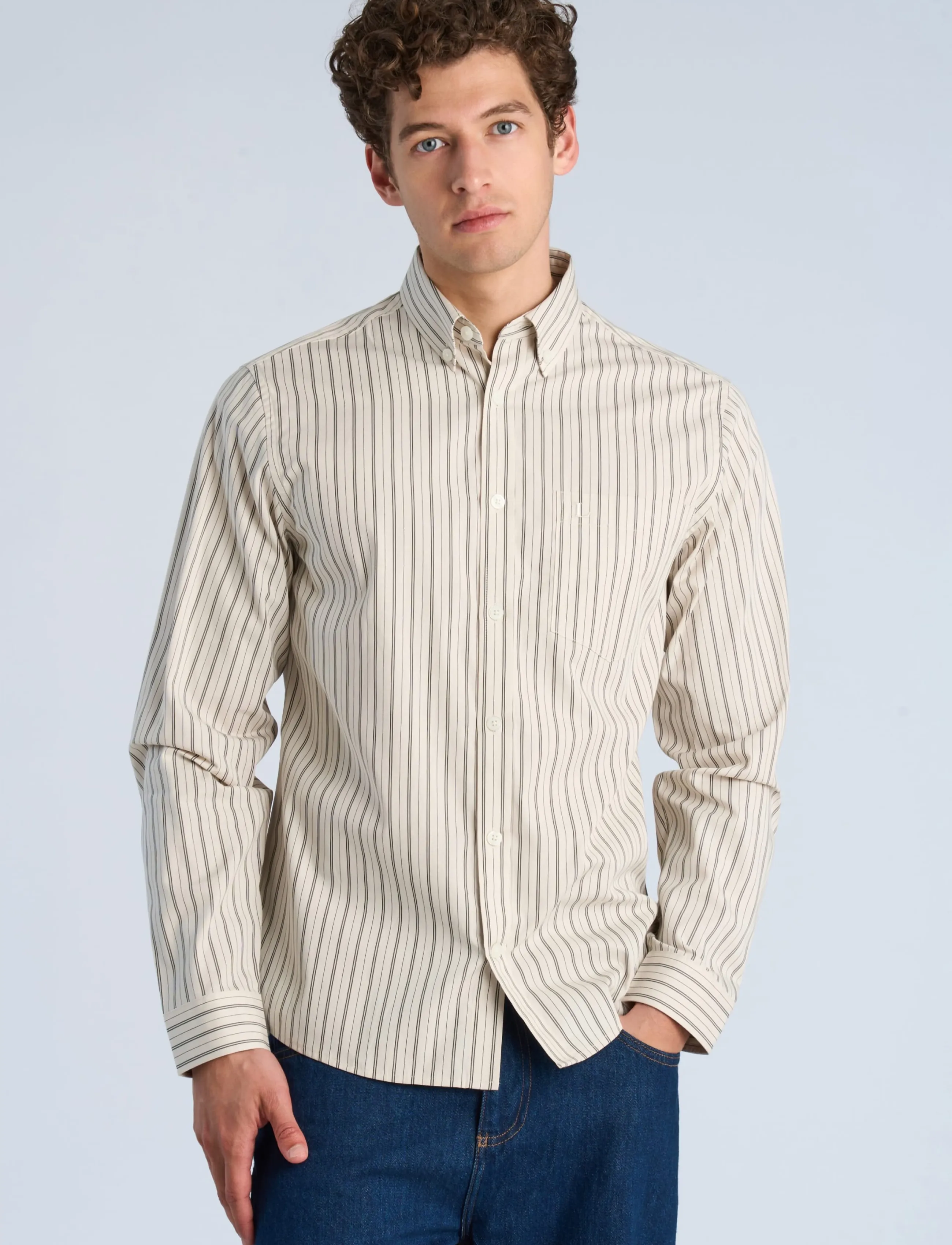 Lindbergh - Striped cotton shirt L/S - triibulised särgid - stone - 3