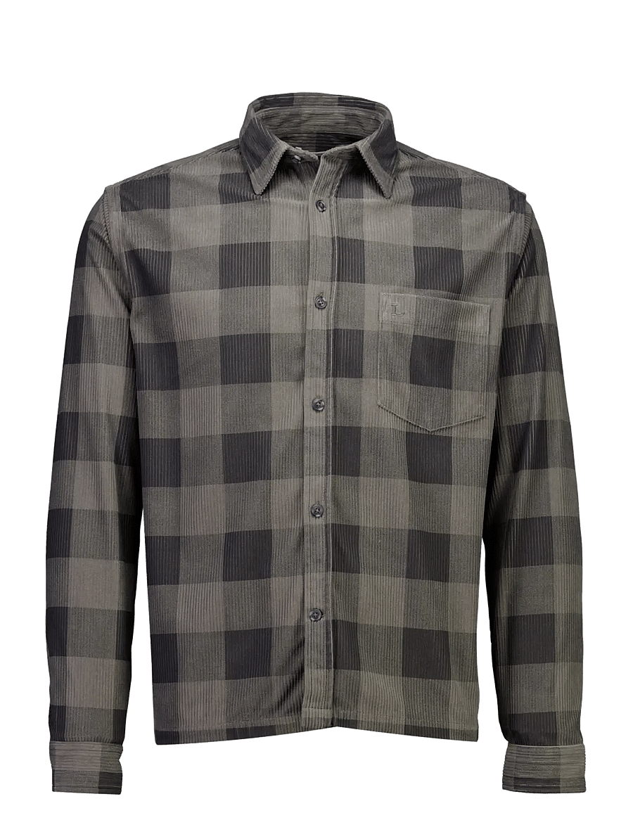 Lindbergh - Checked corduroy cropped shirt L/S - velvetsärgid - dk grey - 1