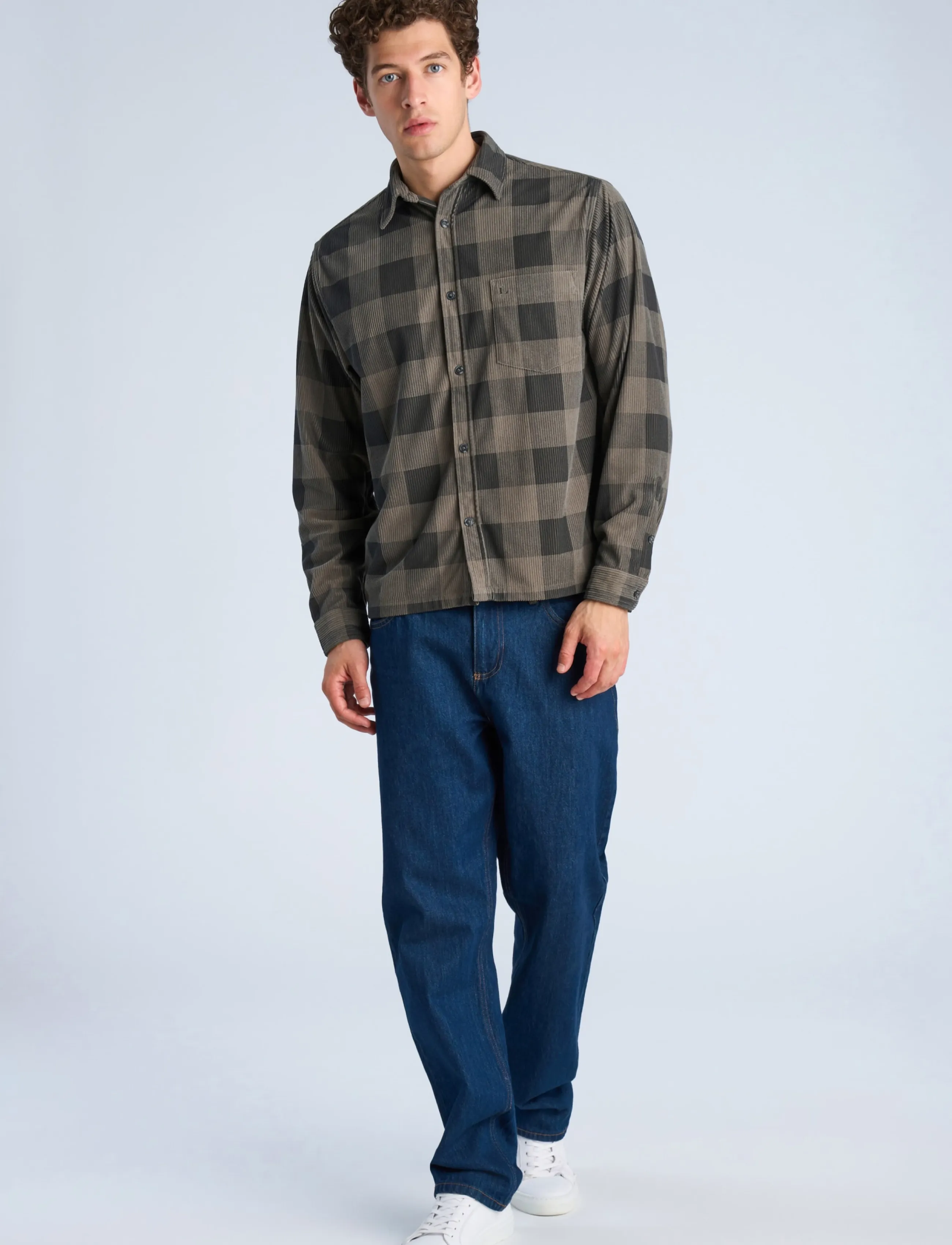 Lindbergh Checked corduroy cropped shirt L/S - Cordhemden - DK GREY / grey