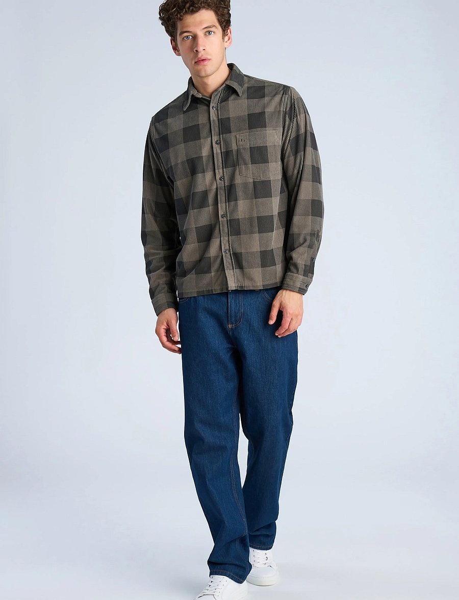 Lindbergh - Checked corduroy cropped shirt L/S - velvetsärgid - dk grey - 0