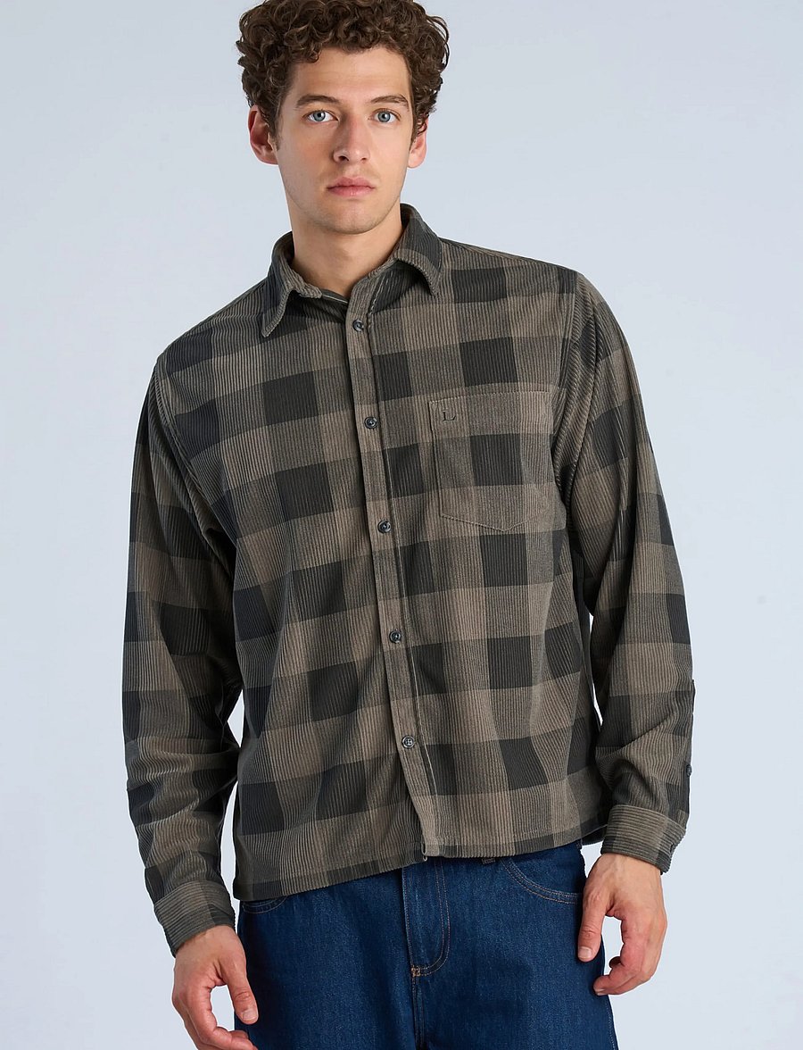 Lindbergh - Checked corduroy cropped shirt L/S - velvetsärgid - dk grey - 3
