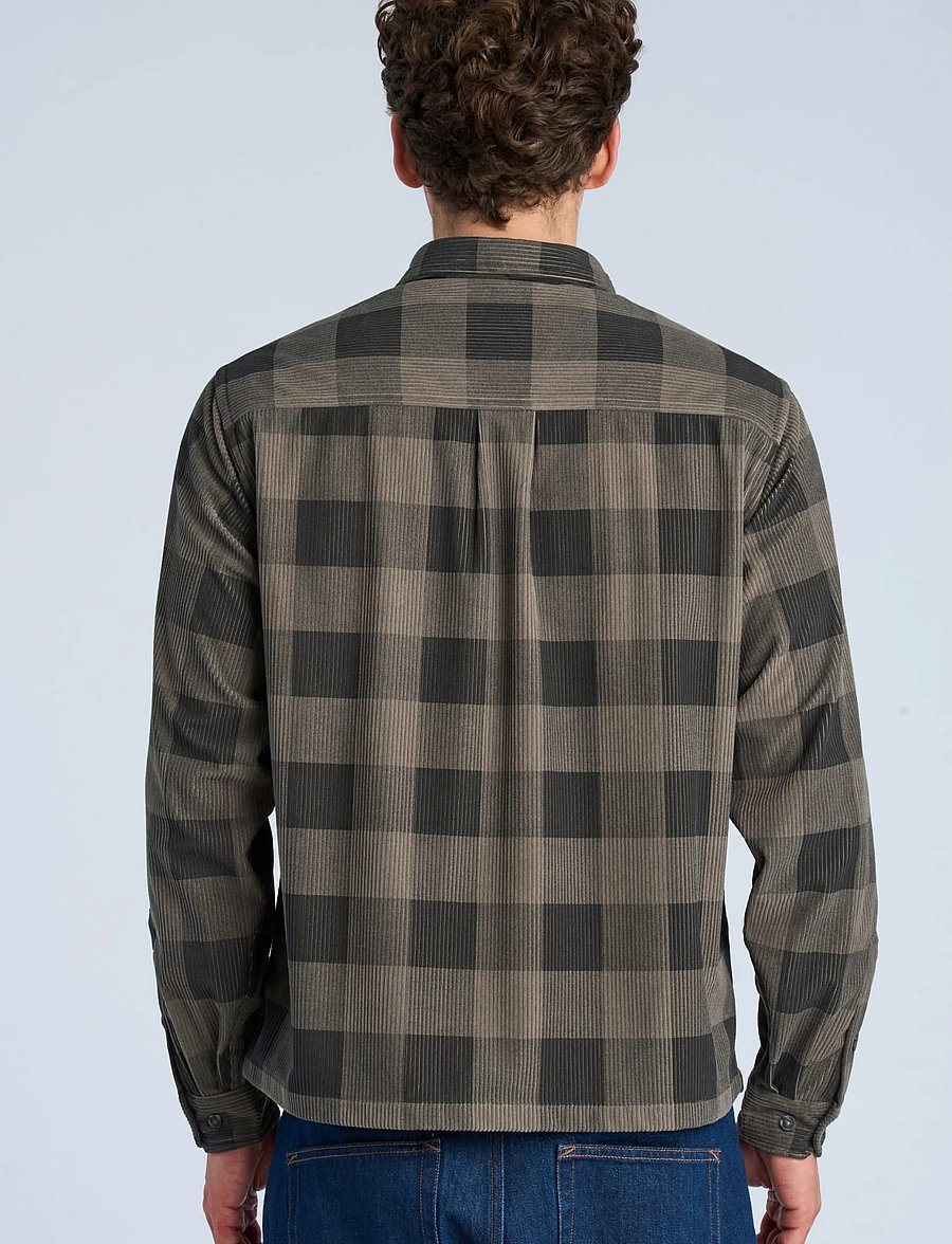 Lindbergh - Checked corduroy cropped shirt L/S - velvetsärgid - dk grey - 4