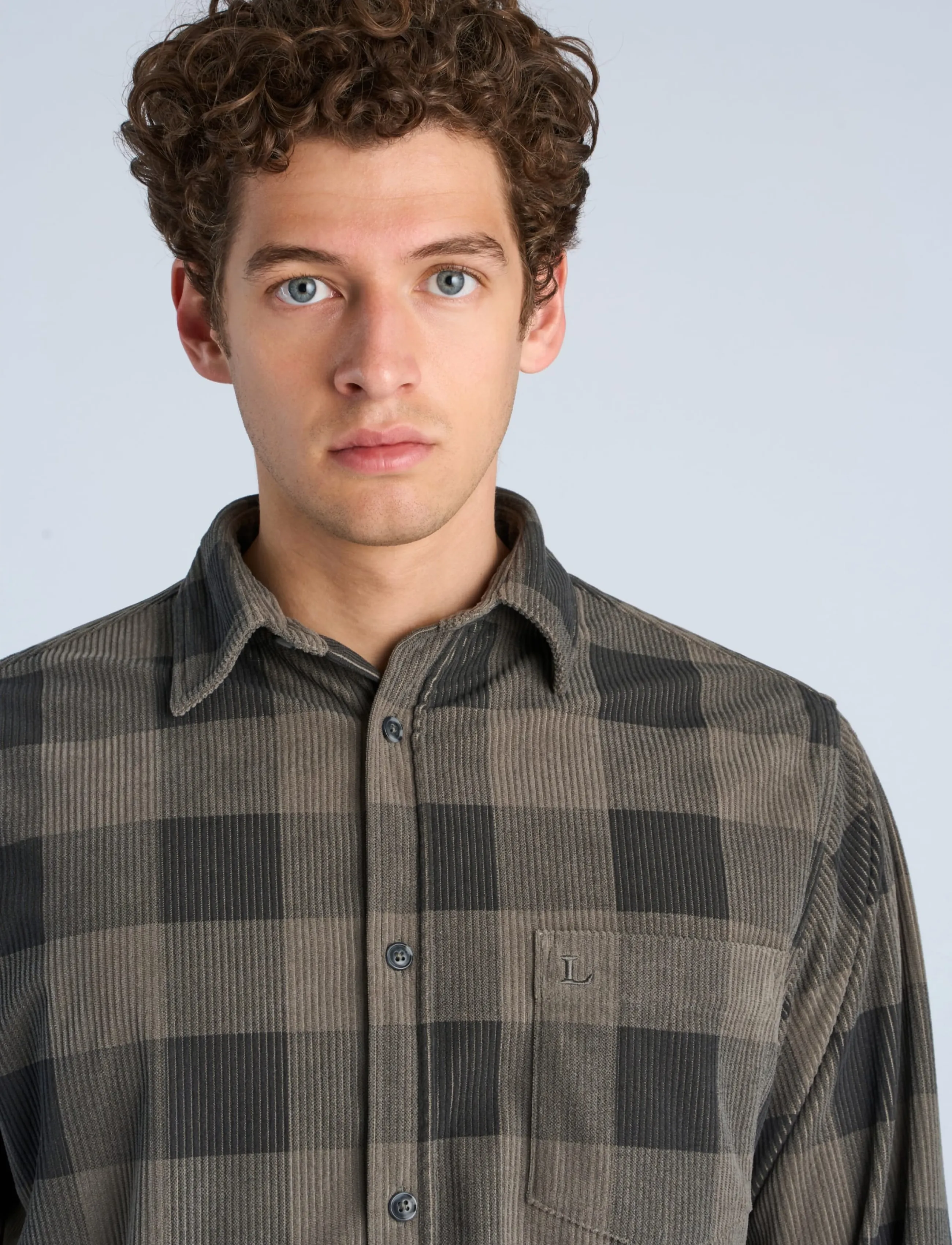 Lindbergh - Checked corduroy cropped shirt L/S - dk grey - 5