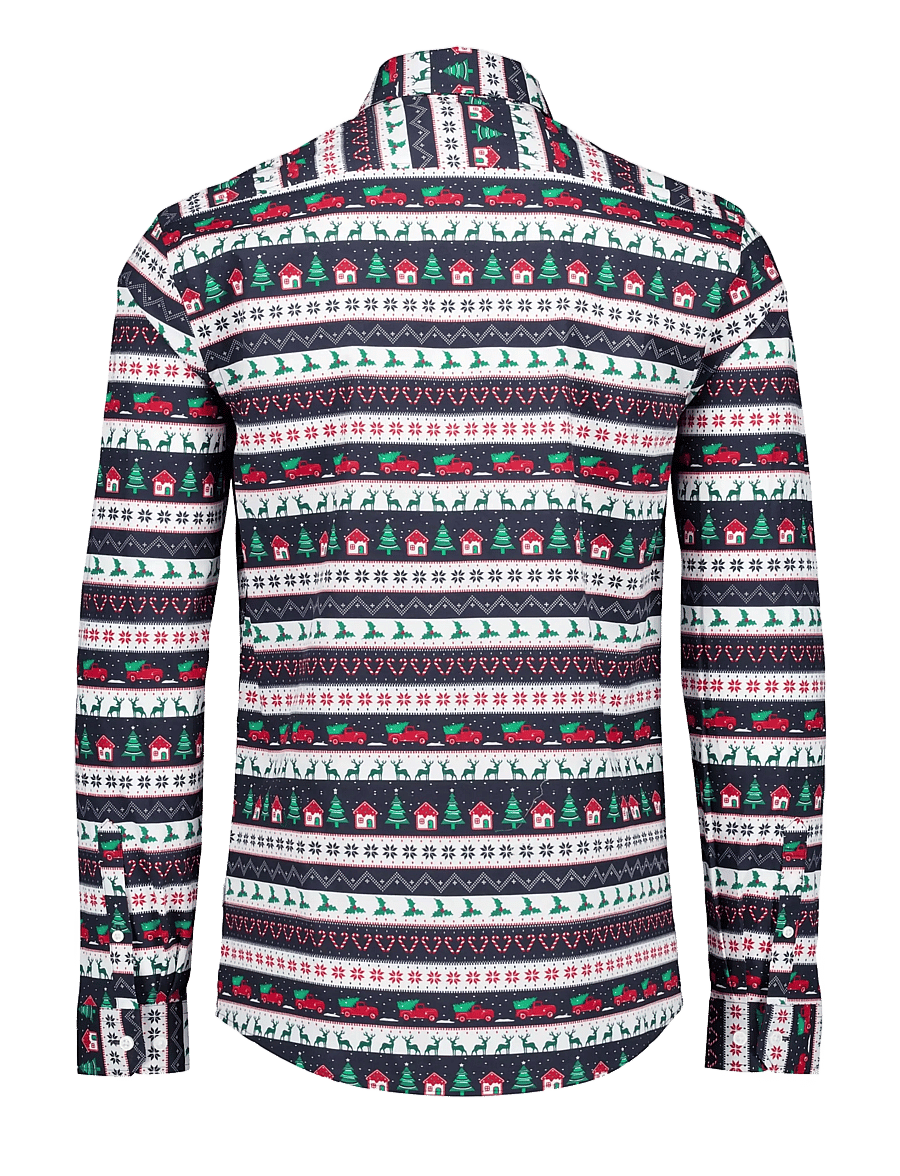 Lindbergh - AOP Christmas shirt L/S - gemusterte hemden - dk blue - 2