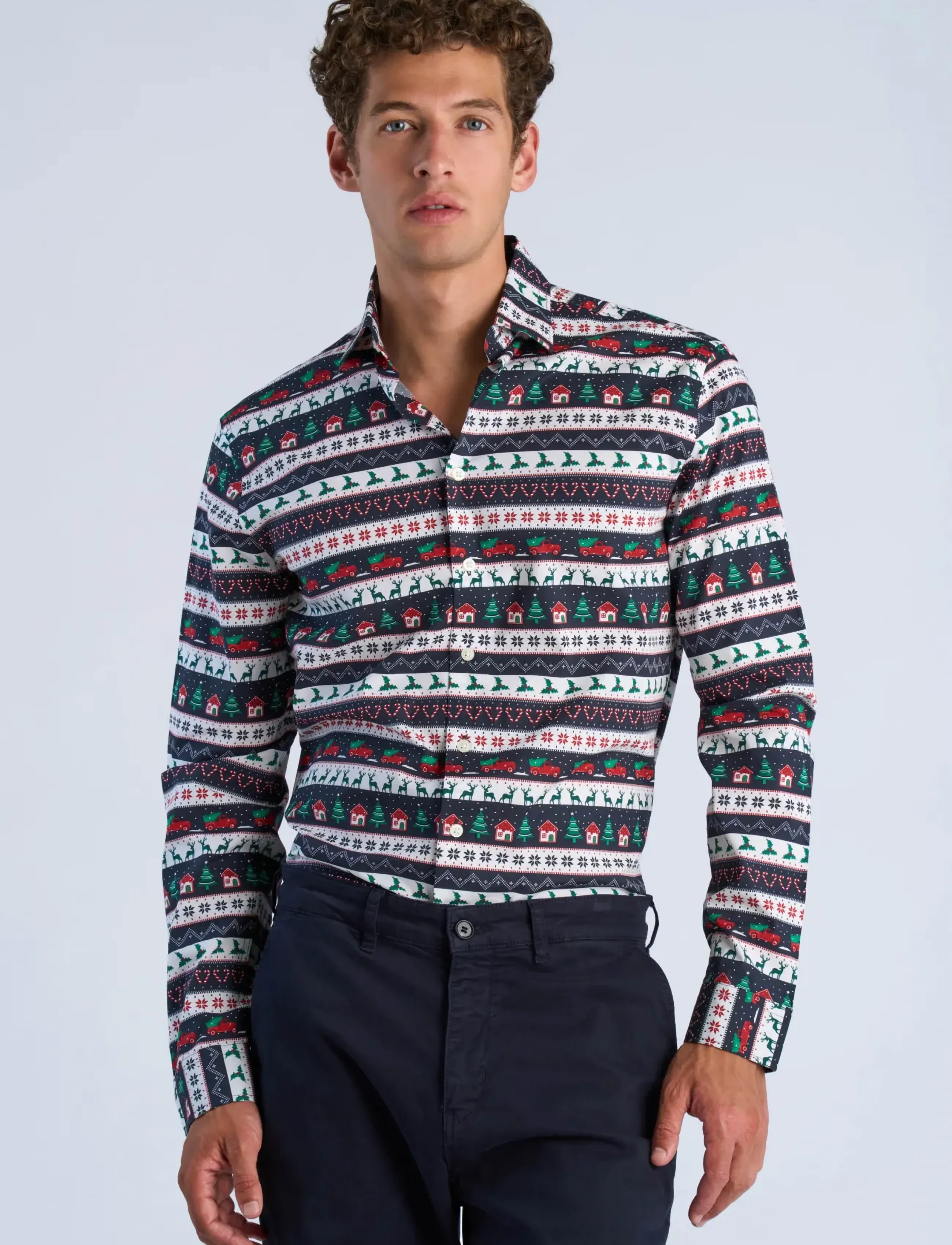 Lindbergh - AOP Christmas shirt L/S - gemusterte hemden - dk blue - 3
