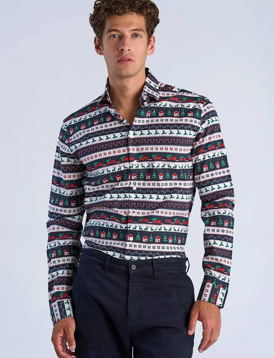 Lindbergh - AOP Christmas shirt L/S - gemusterte hemden - dk blue - 3