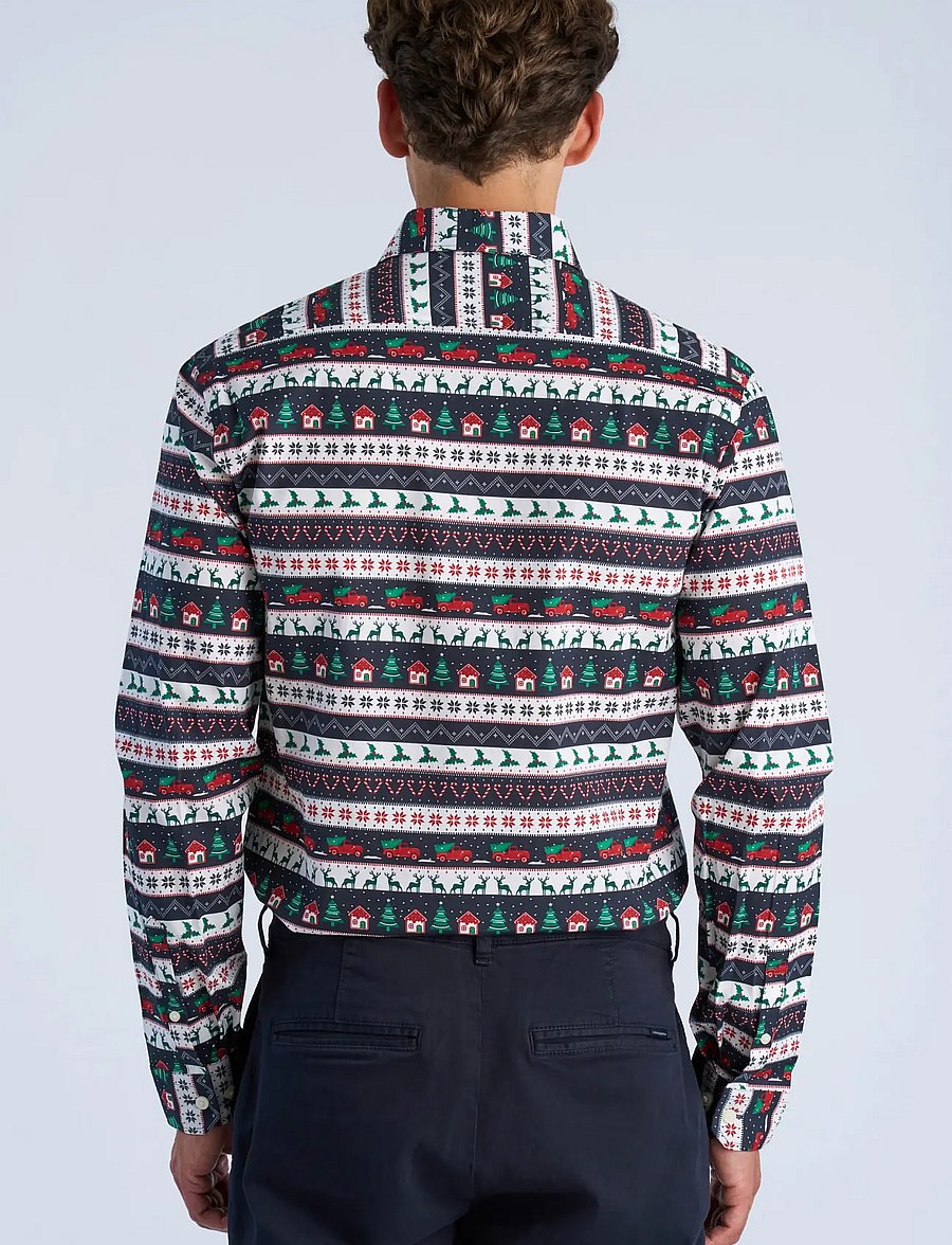 Lindbergh - AOP Christmas shirt L/S - gemusterte hemden - dk blue - 4