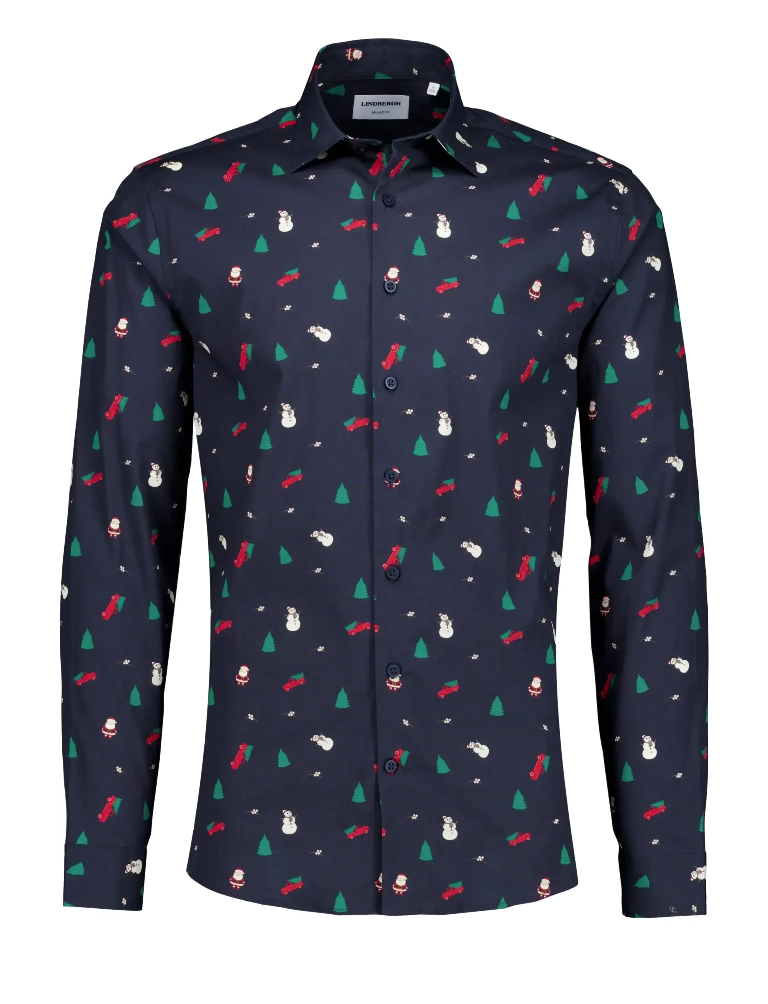 Lindbergh - AOP Christmas shirt L/S - mönstrade skjortor - navy - 1