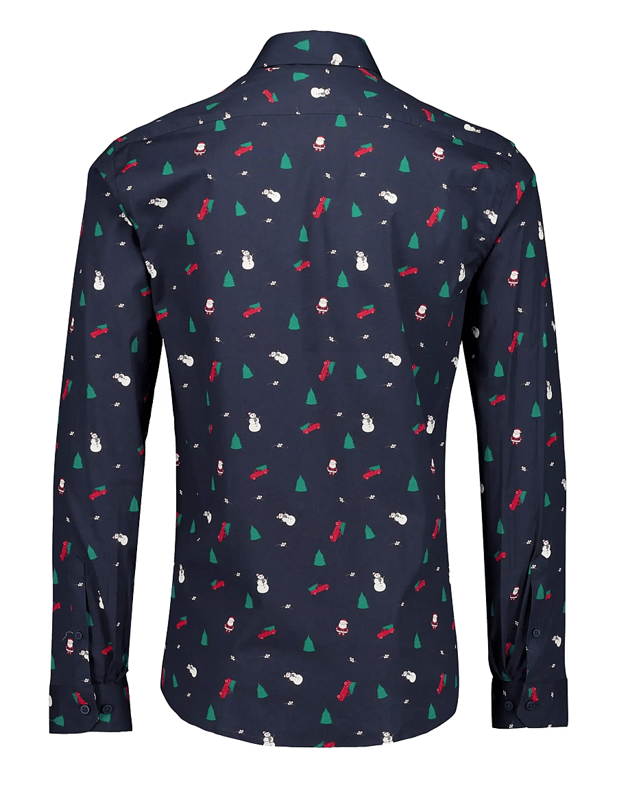 Lindbergh - AOP Christmas shirt L/S - mönstrade skjortor - navy - 2