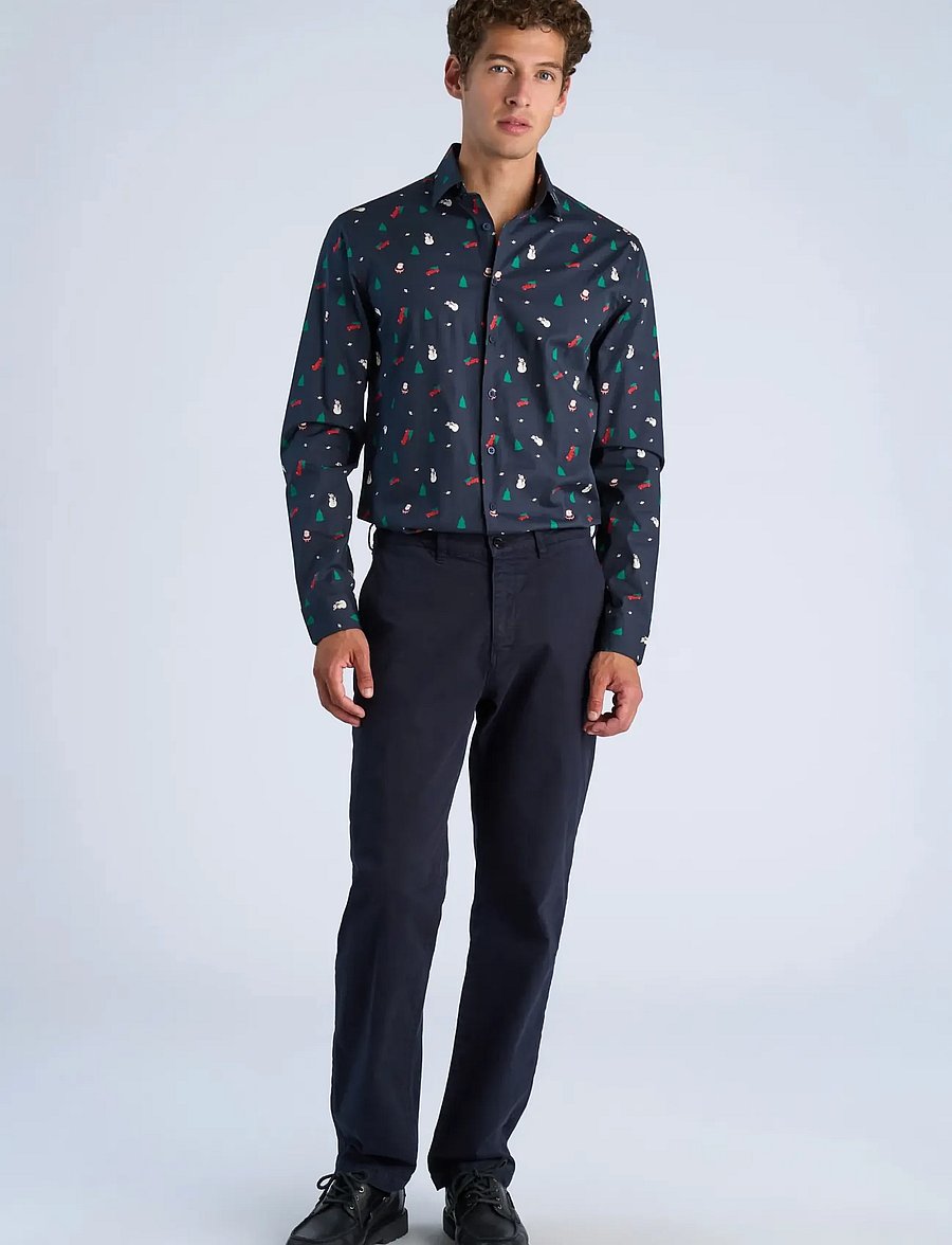 Lindbergh - AOP Christmas shirt L/S - mönstrade skjortor - navy - 0