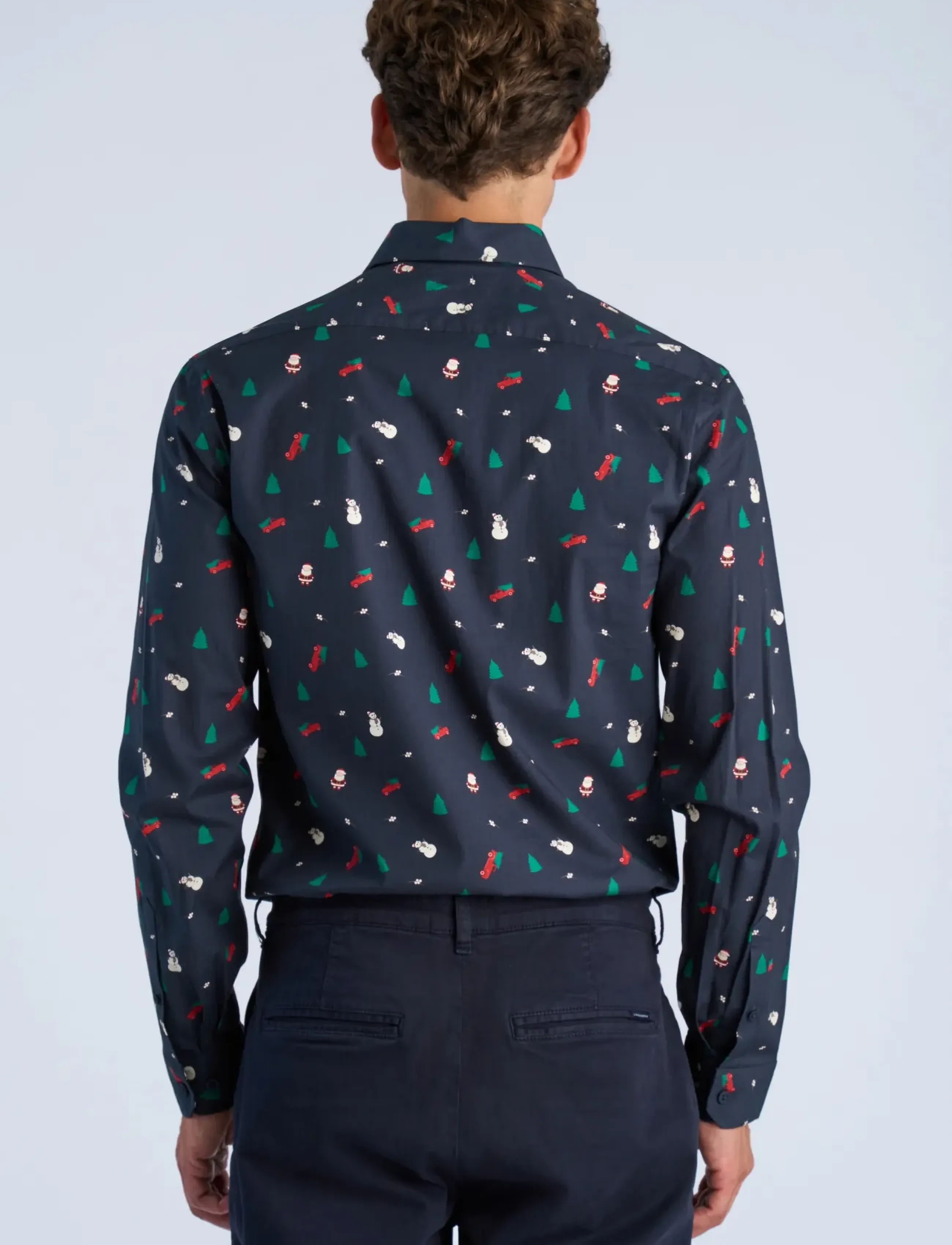 Lindbergh - AOP Christmas shirt L/S - mönstrade skjortor - navy - 4
