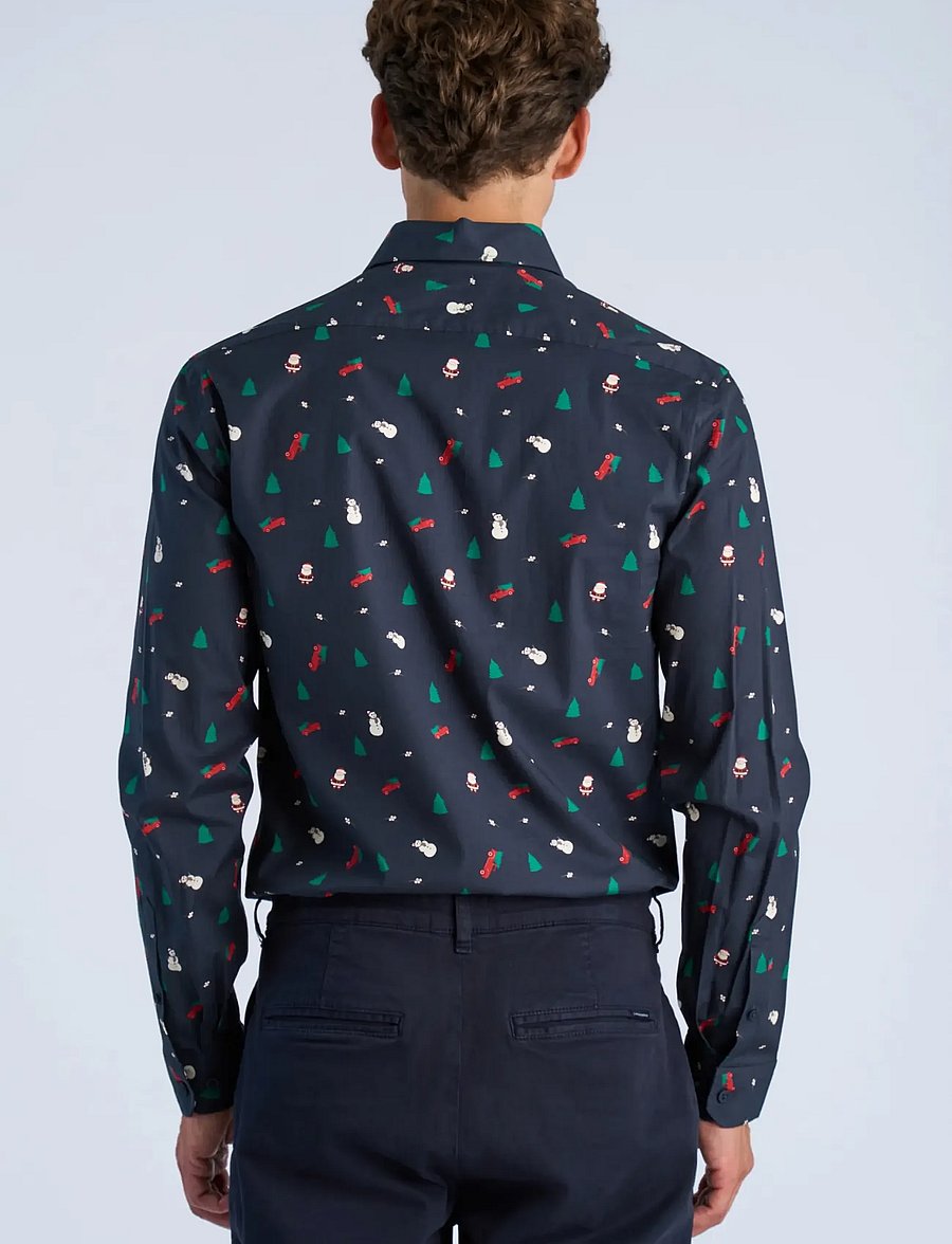 Lindbergh - AOP Christmas shirt L/S - mönstrade skjortor - navy - 4