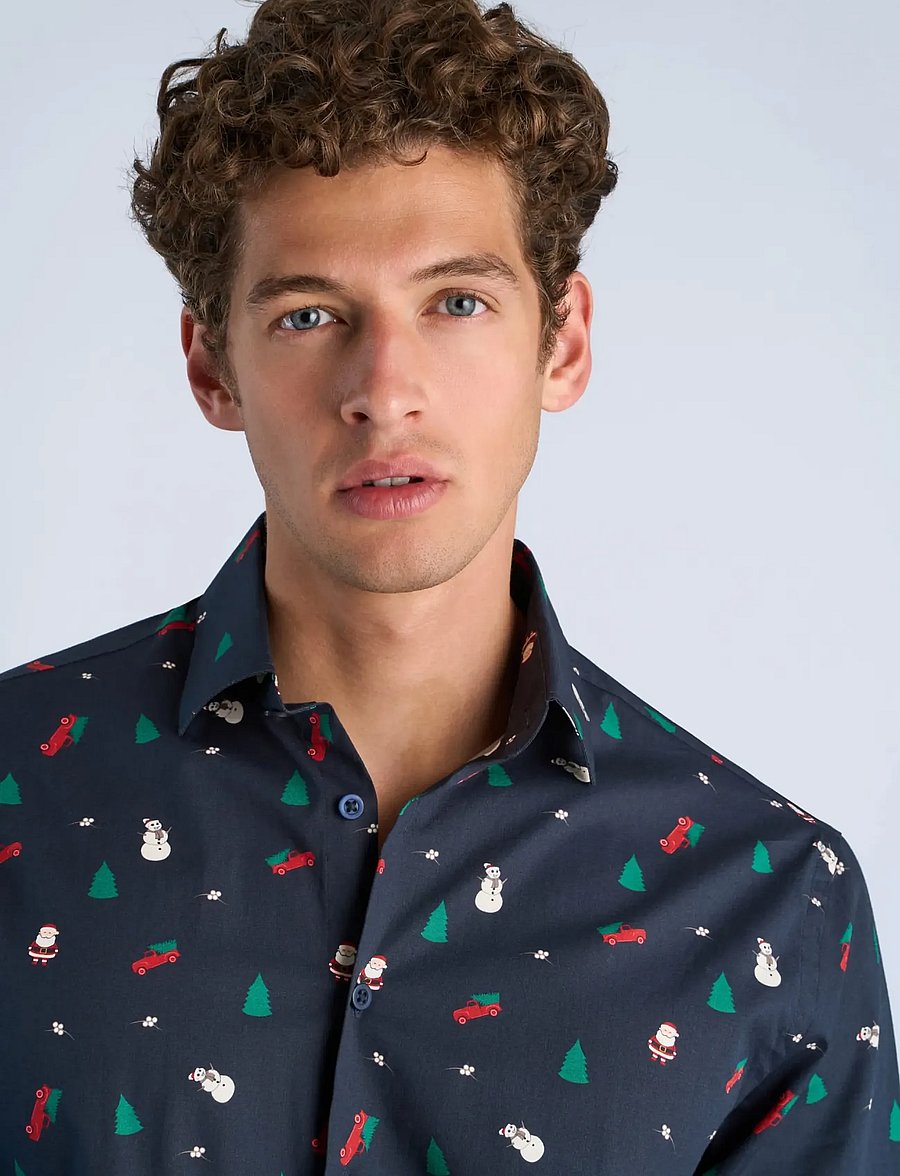 Lindbergh - AOP Christmas shirt L/S - mönstrade skjortor - navy - 5