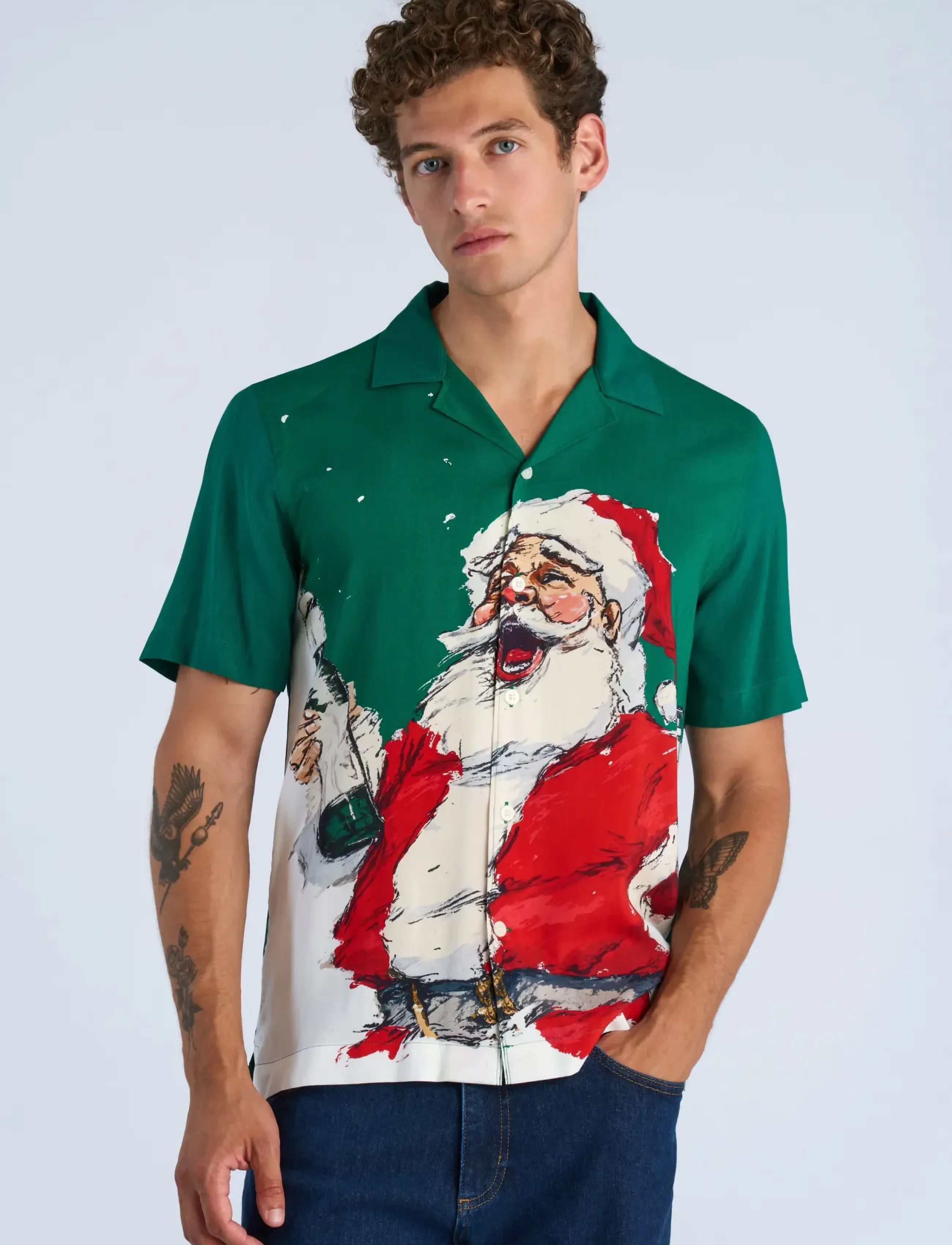 Lindbergh Aop Christmas Viscose Shirt S/S skjortor & blusar herr – bild 2