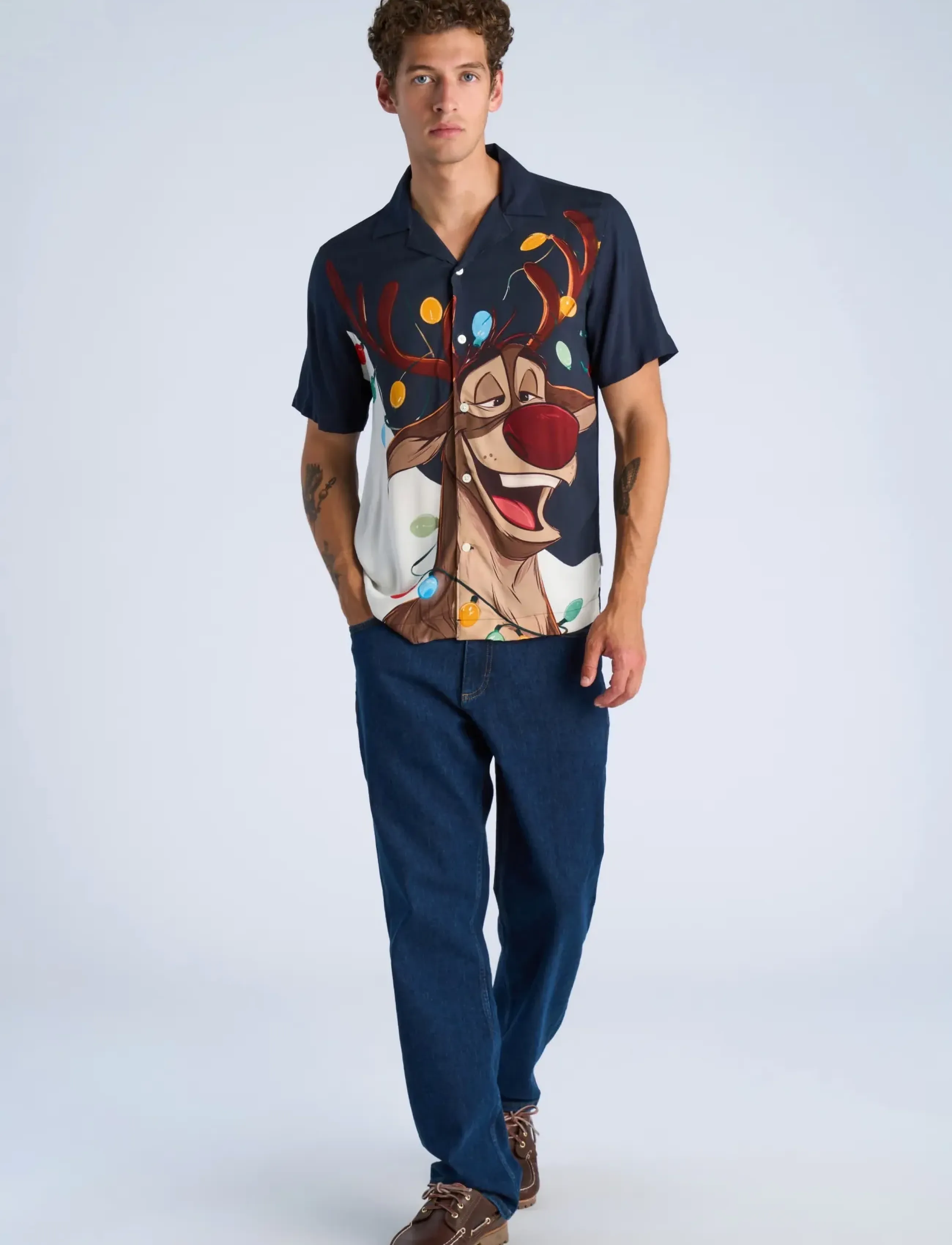 Lindbergh AOP Christmas viscose shirt S/S - Freizeithemden - NAVY / navy