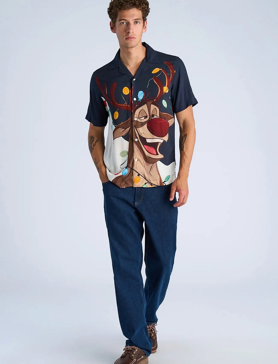 Lindbergh - AOP Christmas viscose shirt S/S - gemusterte hemden - navy - 0