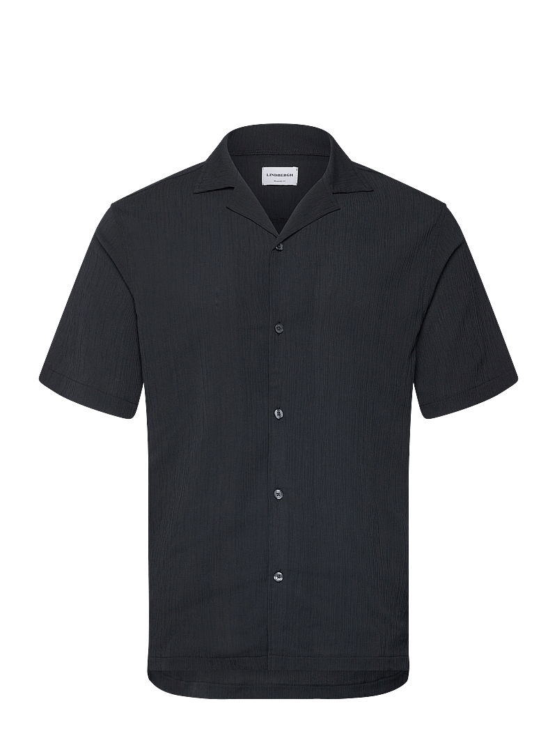 Lindbergh - Plissé S/S resort shirt - kurzarmhemden - black - 1