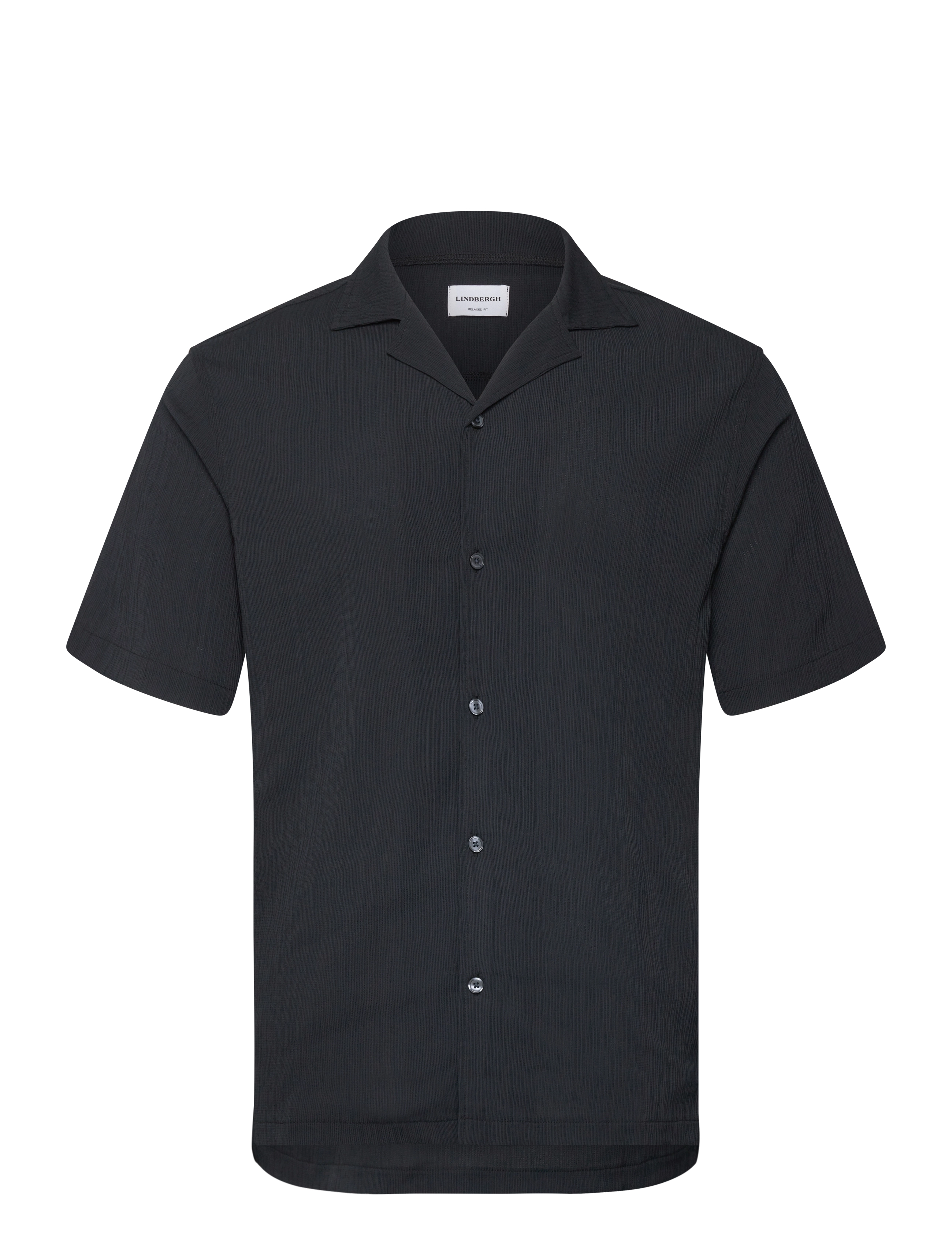 Lindbergh Plissé S/S resort shirt - Skjorter - BLACK / black