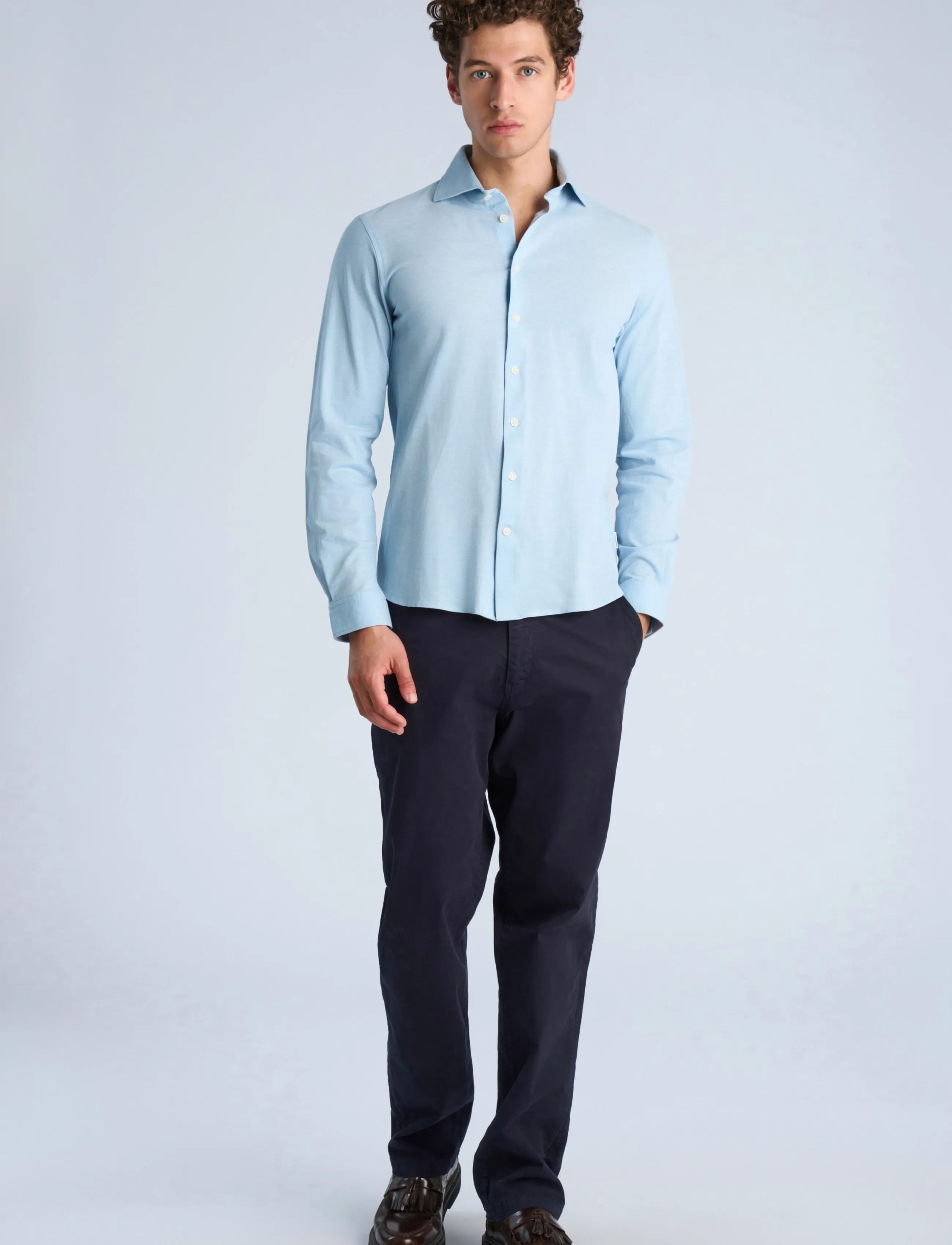 Lindbergh Knitted dress shirt L/S - Särgid - LT BLUE / blue