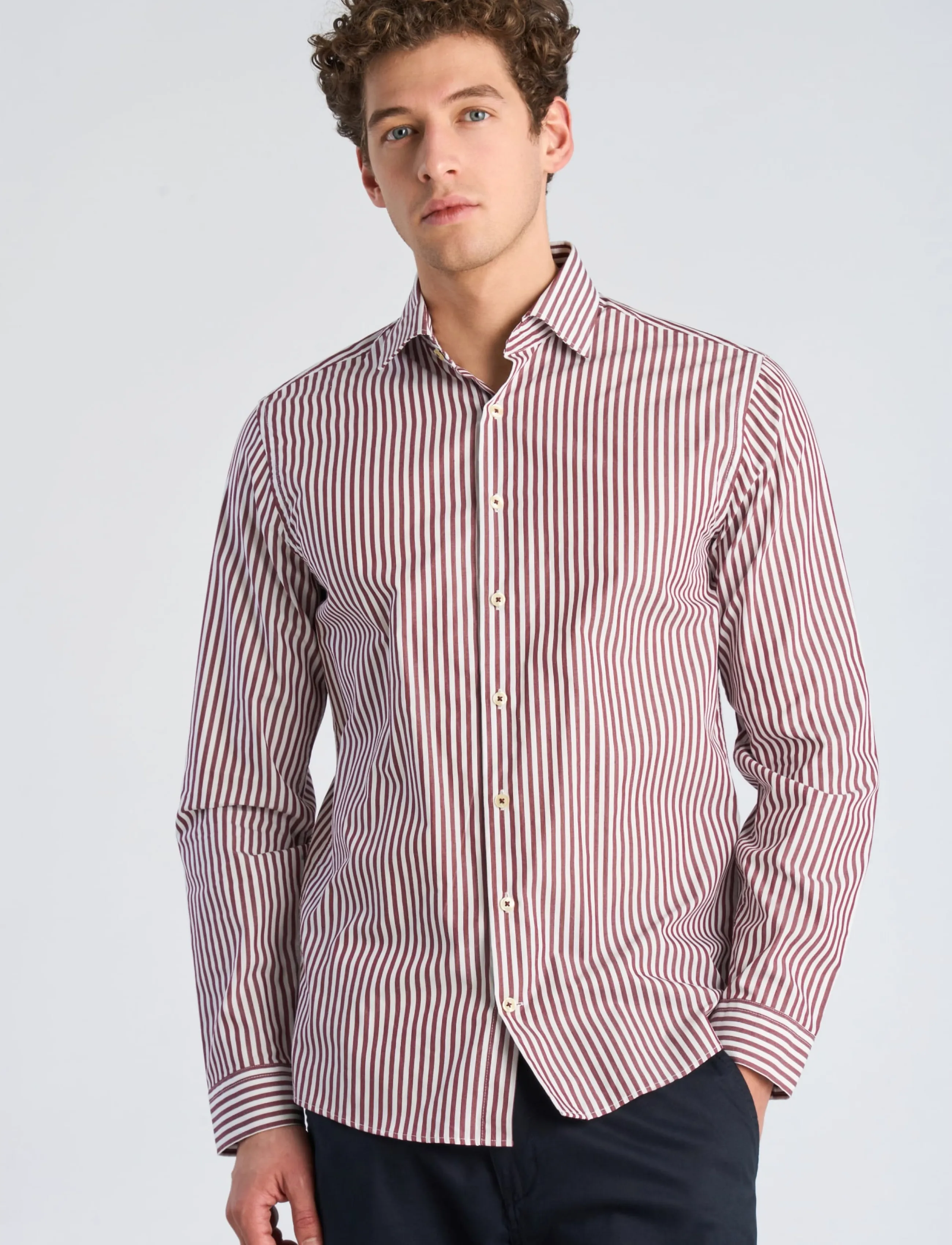 Lindbergh - Striped dress shirt L/S - burgundy - 3