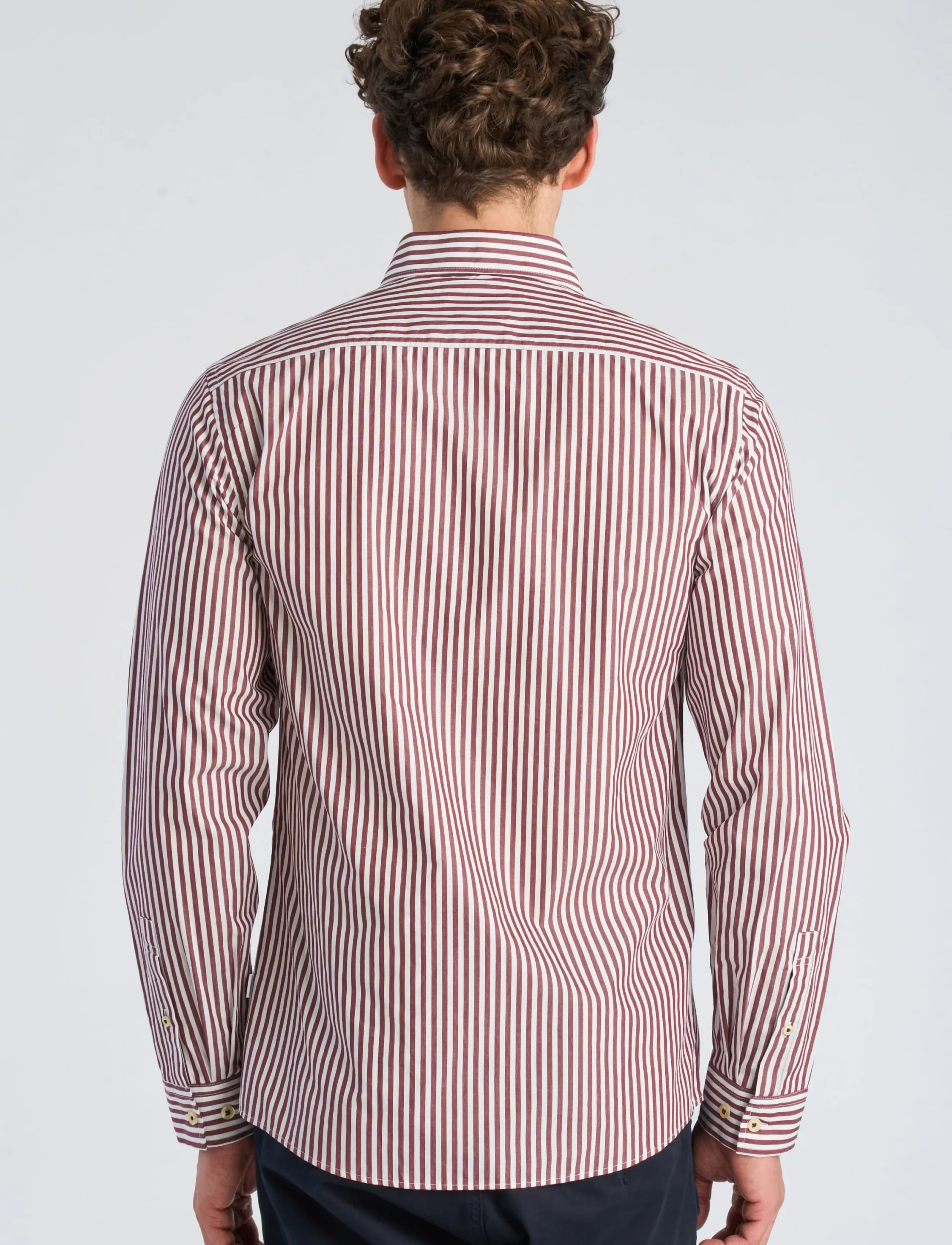 Lindbergh - Striped dress shirt L/S - burgundy - 4