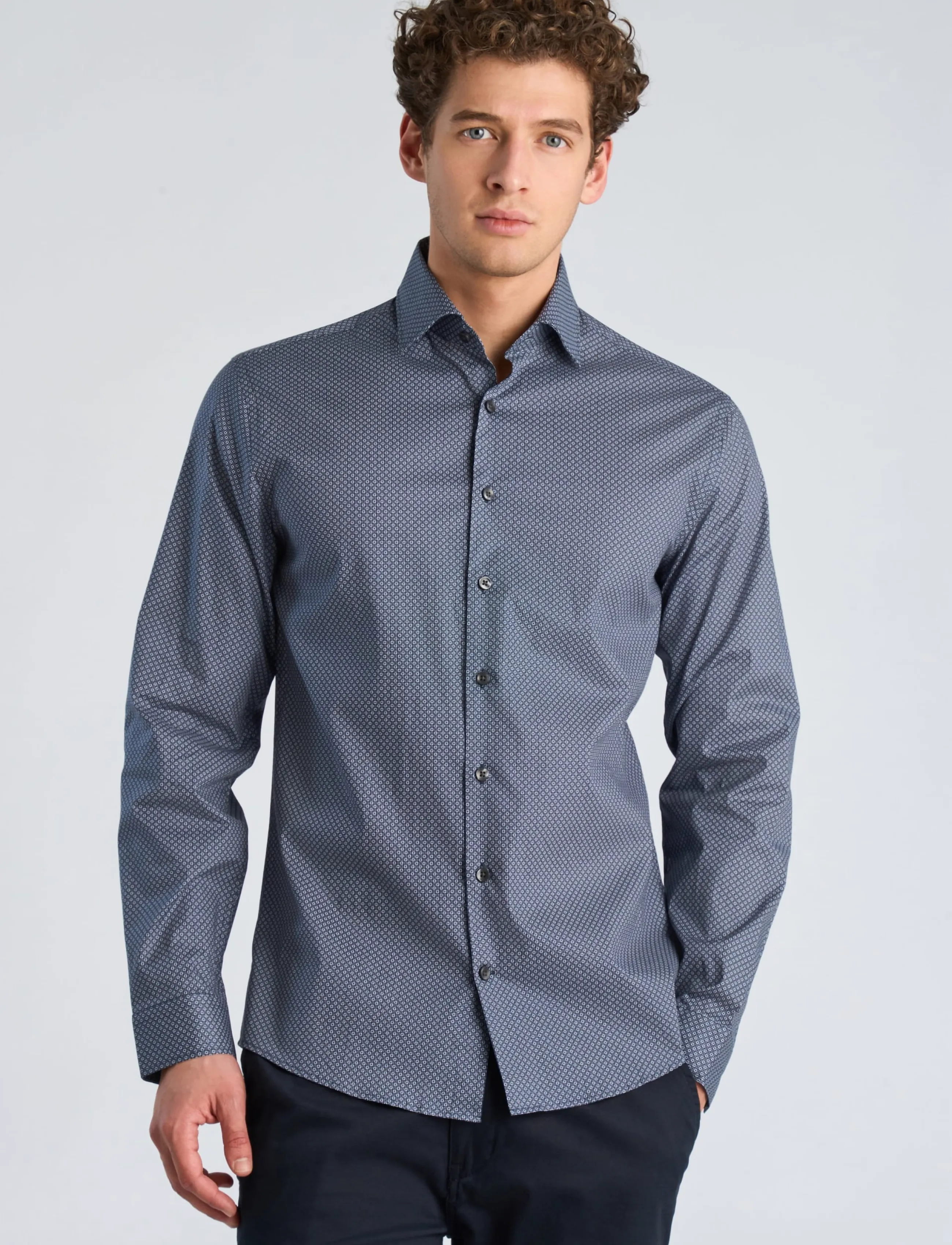 Lindbergh - AOP stretch shirt L/S - blue - 3