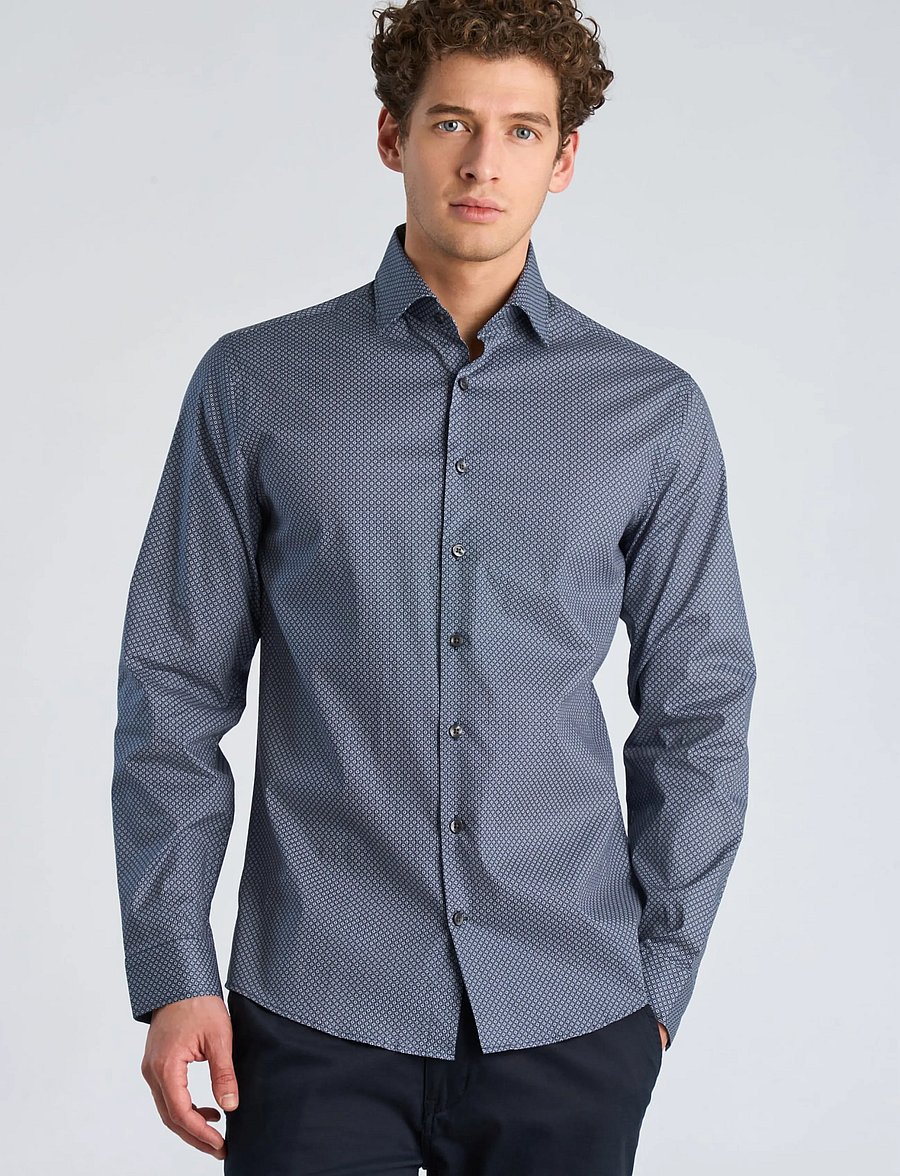 Lindbergh - AOP stretch shirt L/S - gemusterte hemden - blue - 3