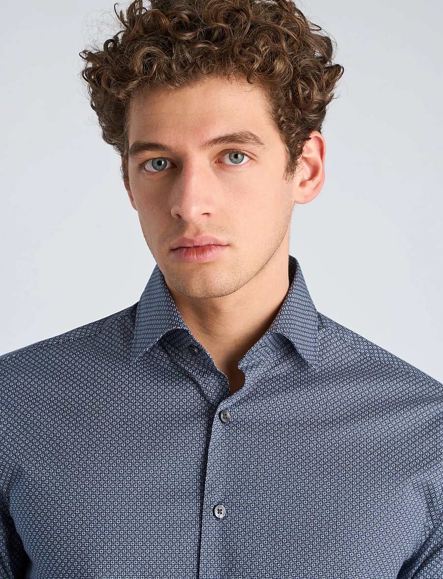 Lindbergh - AOP stretch shirt L/S - gemusterte hemden - blue - 5