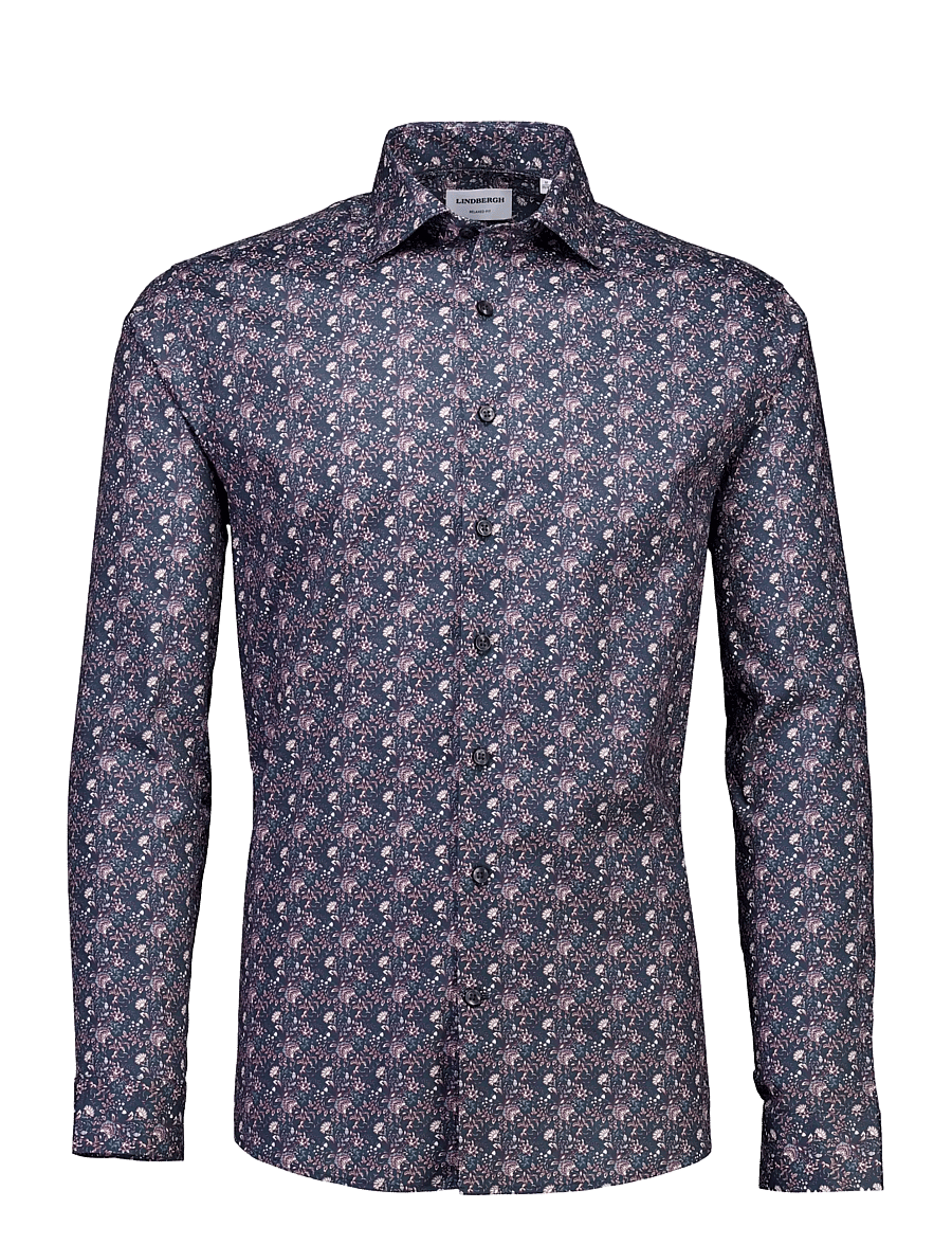 Lindbergh - AOP stretch shirt L/S - pattern shirts - burgundy - 1