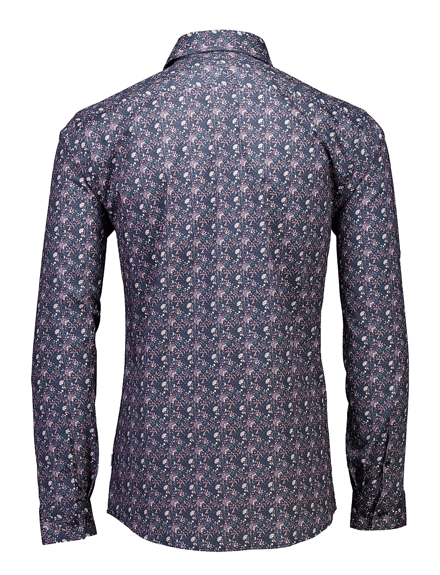 Lindbergh - AOP stretch shirt L/S - pattern shirts - burgundy - 2