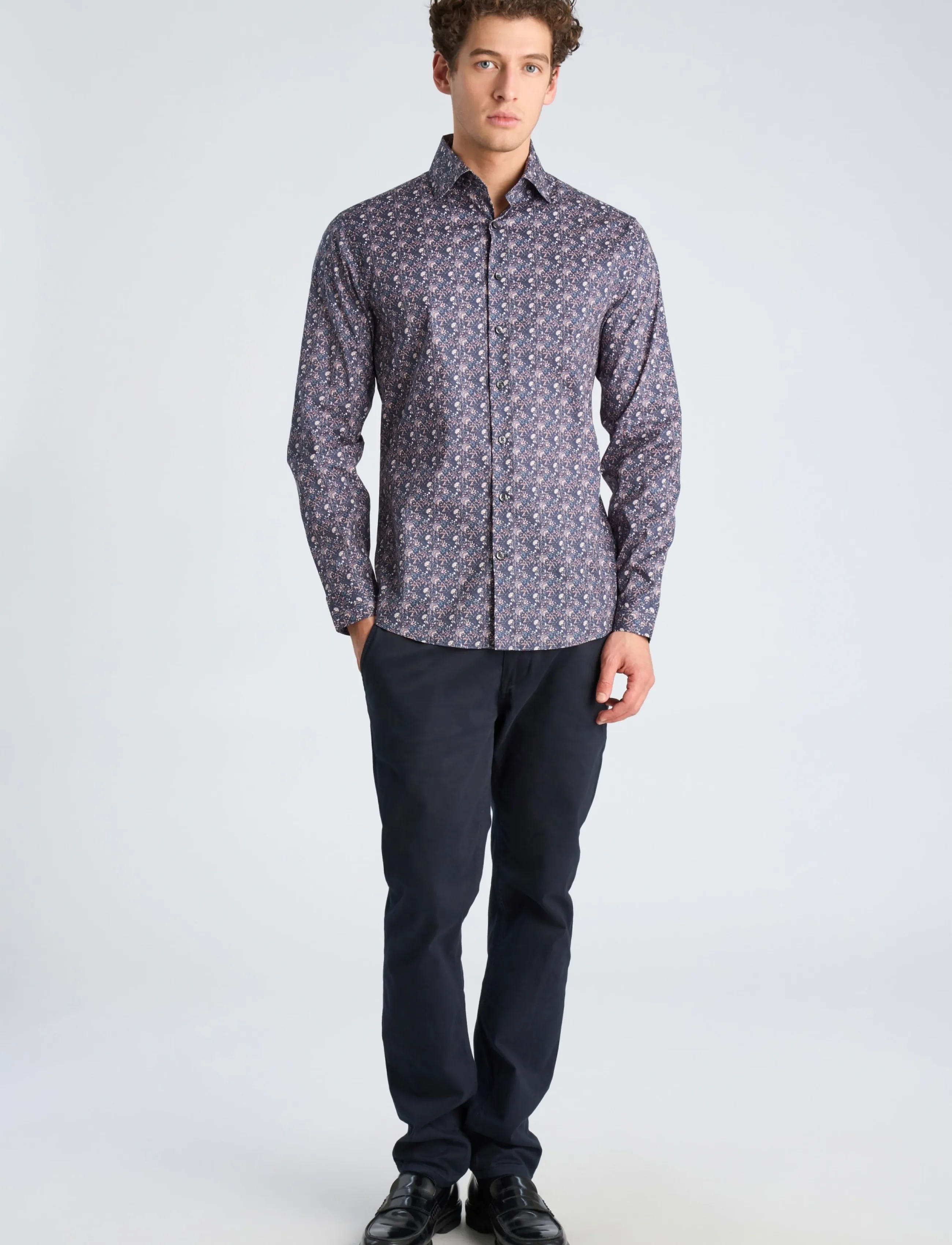 Lindbergh AOP stretch shirt L/S - Mustriga särgid - BURGUNDY / burgundy