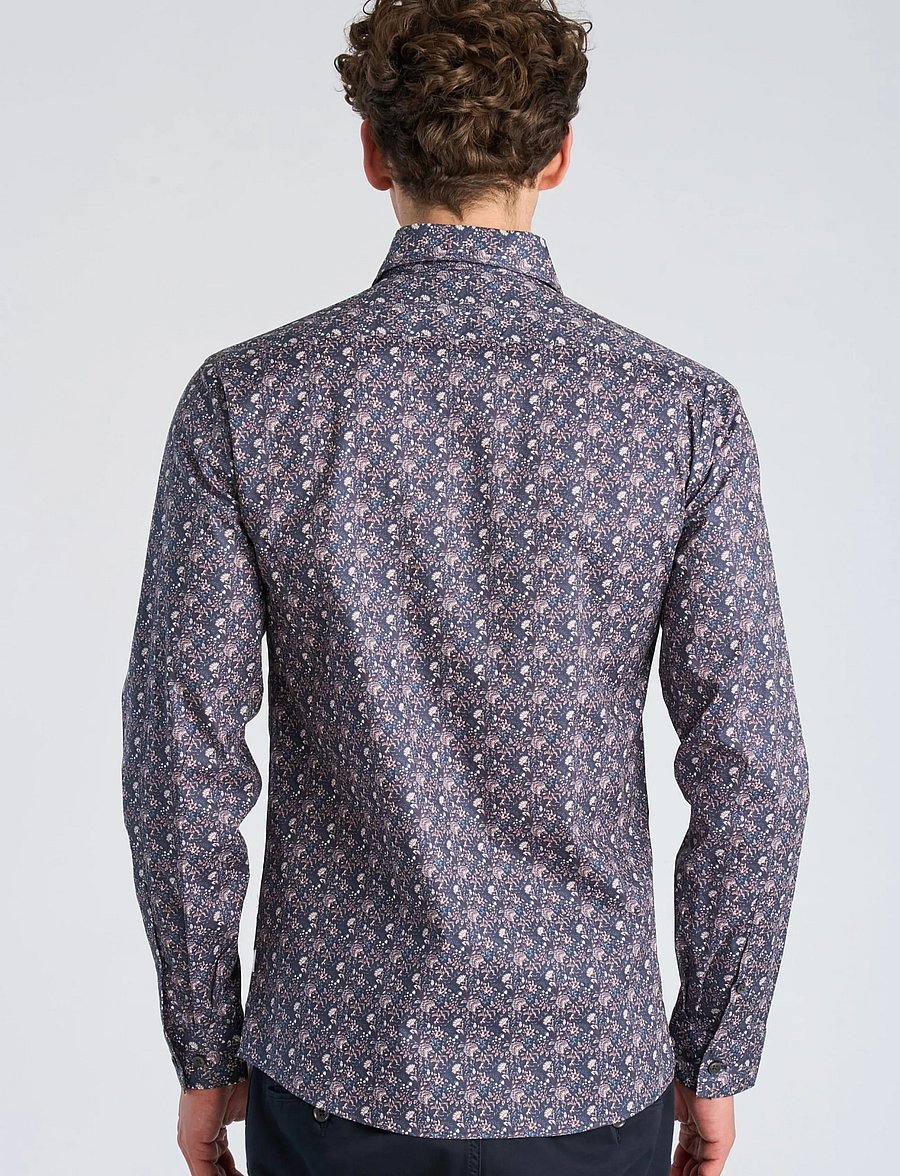 Lindbergh - AOP stretch shirt L/S - pattern shirts - burgundy - 4