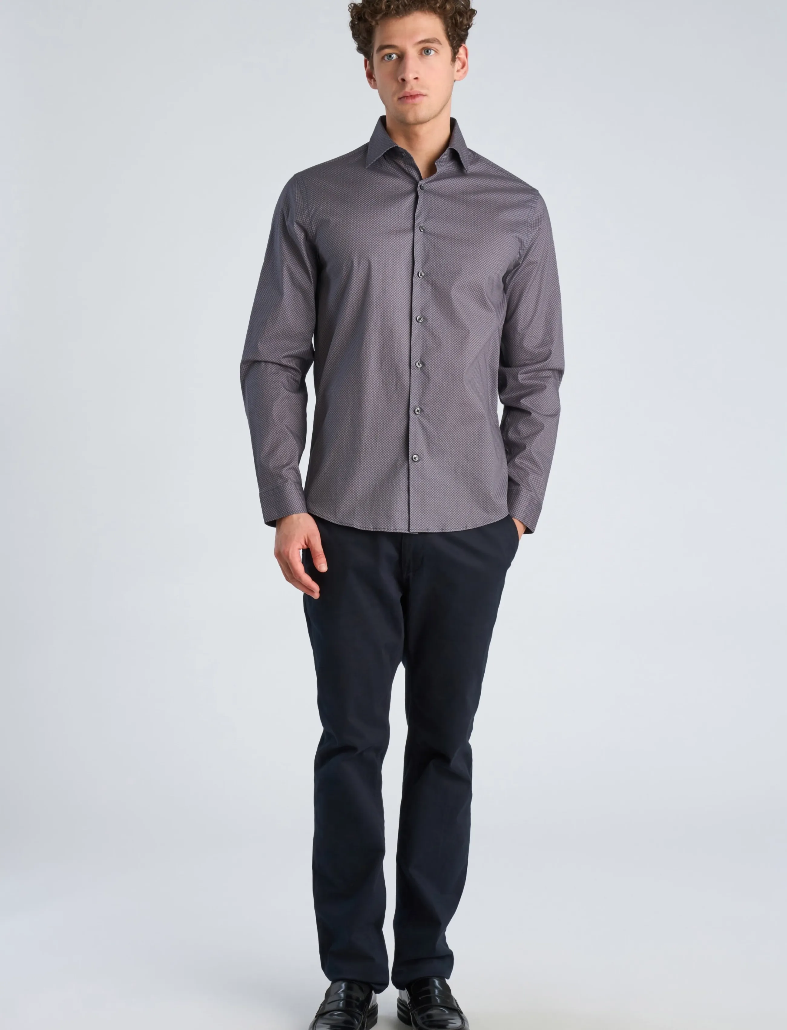 Lindbergh AOP stretch shirt L/S - Mustriga särgid - NAVY / navy