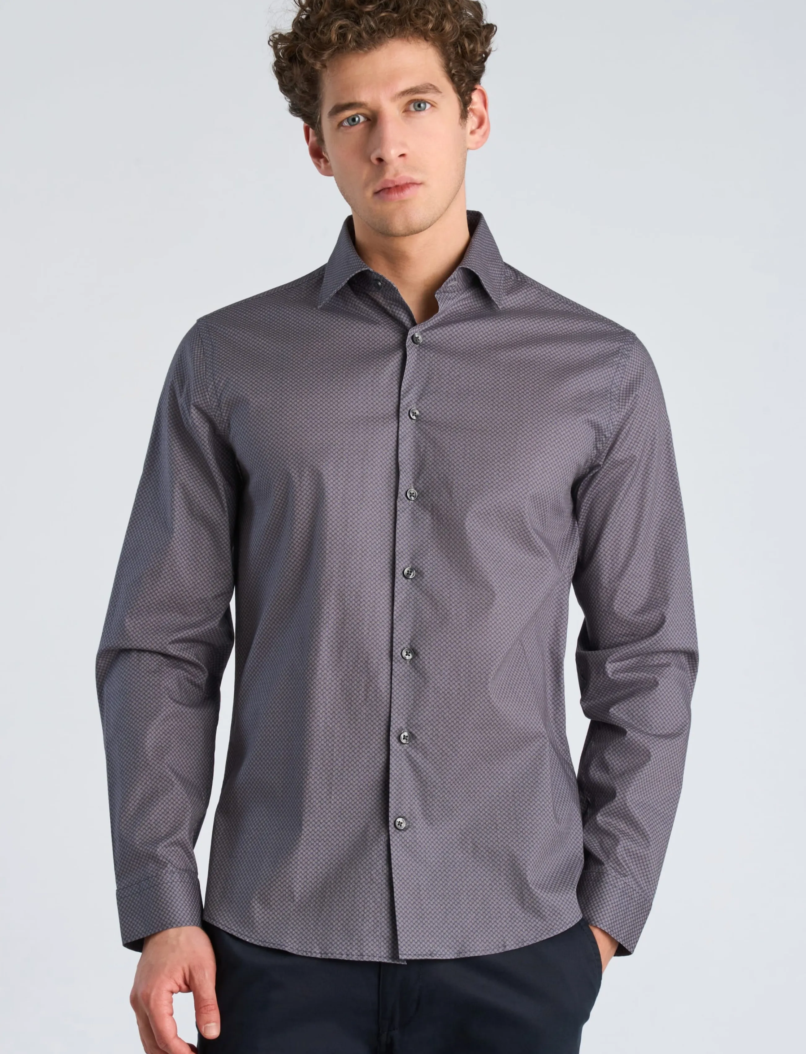 Lindbergh - AOP stretch shirt L/S - navy - 3