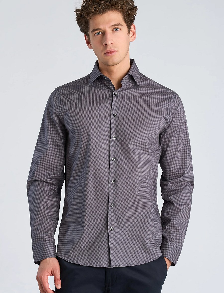 Lindbergh - AOP stretch shirt L/S - gemusterte hemden - navy - 3