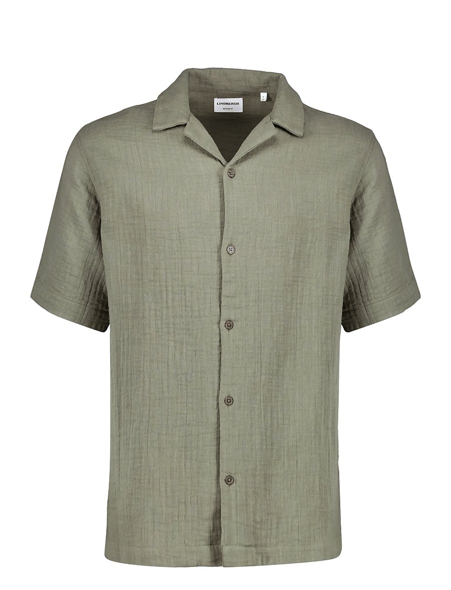 Lindbergh - Cotton muslin resort shirt S/S - lühikeste varrukatega särgid - dk khaki - 1