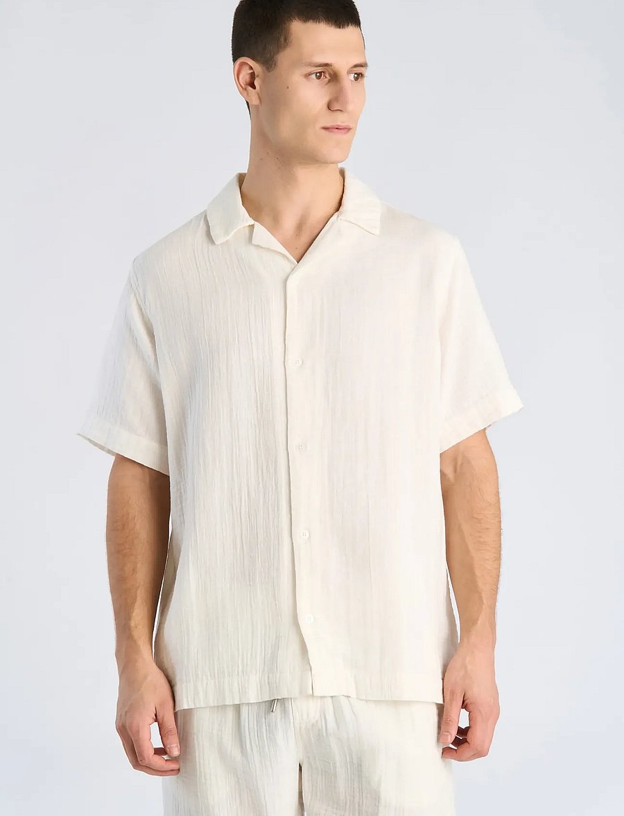 Lindbergh - Cotton muslin resort shirt S/S - krótki rękaw - off white - 3