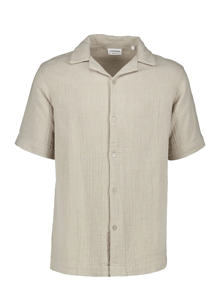 Lindbergh - Cotton muslin resort shirt S/S - lühikeste varrukatega särgid - stone - 1