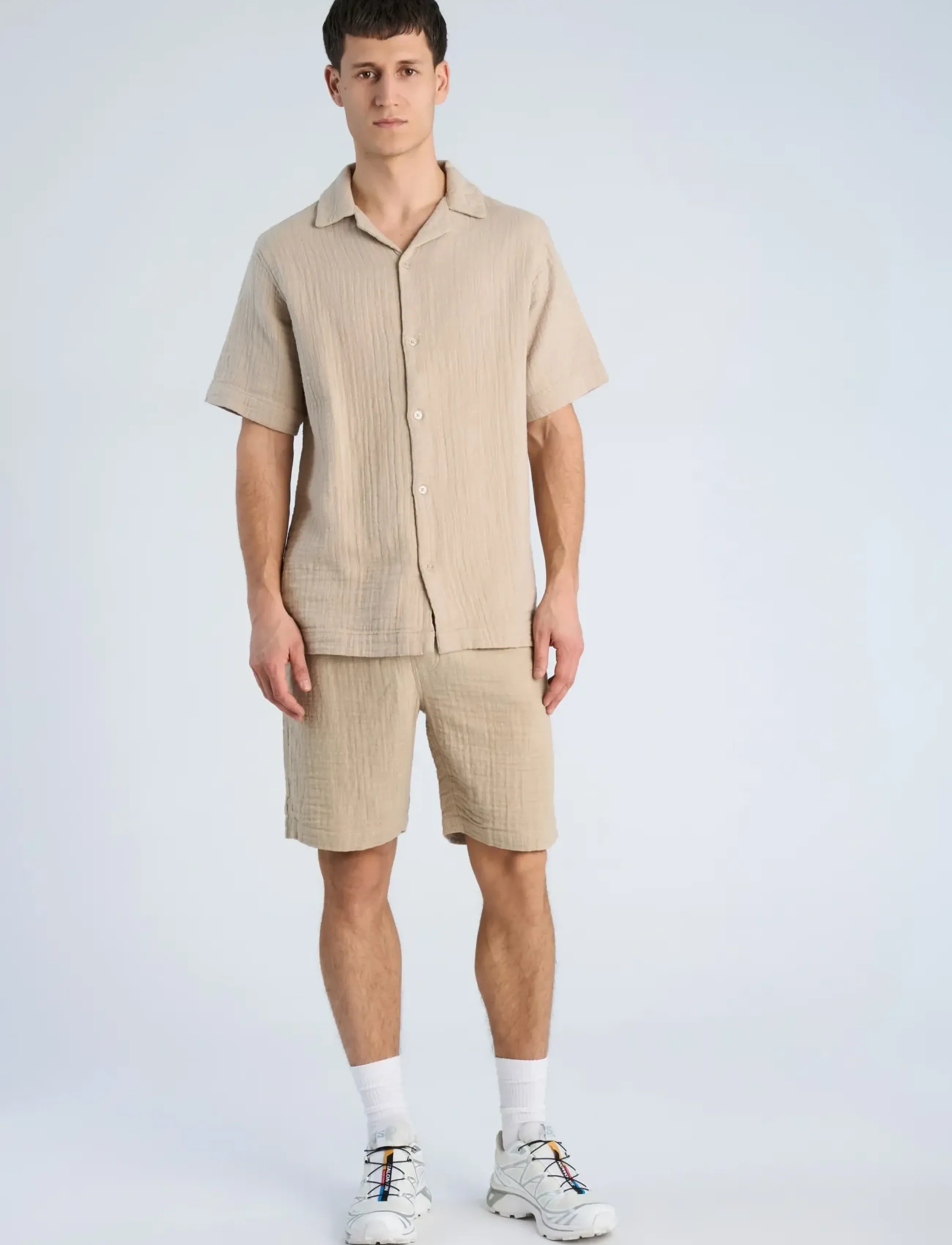 Lindbergh Cotton muslin resort shirt S/S - Shirts - STONE / beige