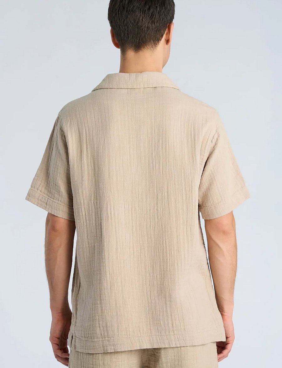 Lindbergh - Cotton muslin resort shirt S/S - lühikeste varrukatega särgid - stone - 4
