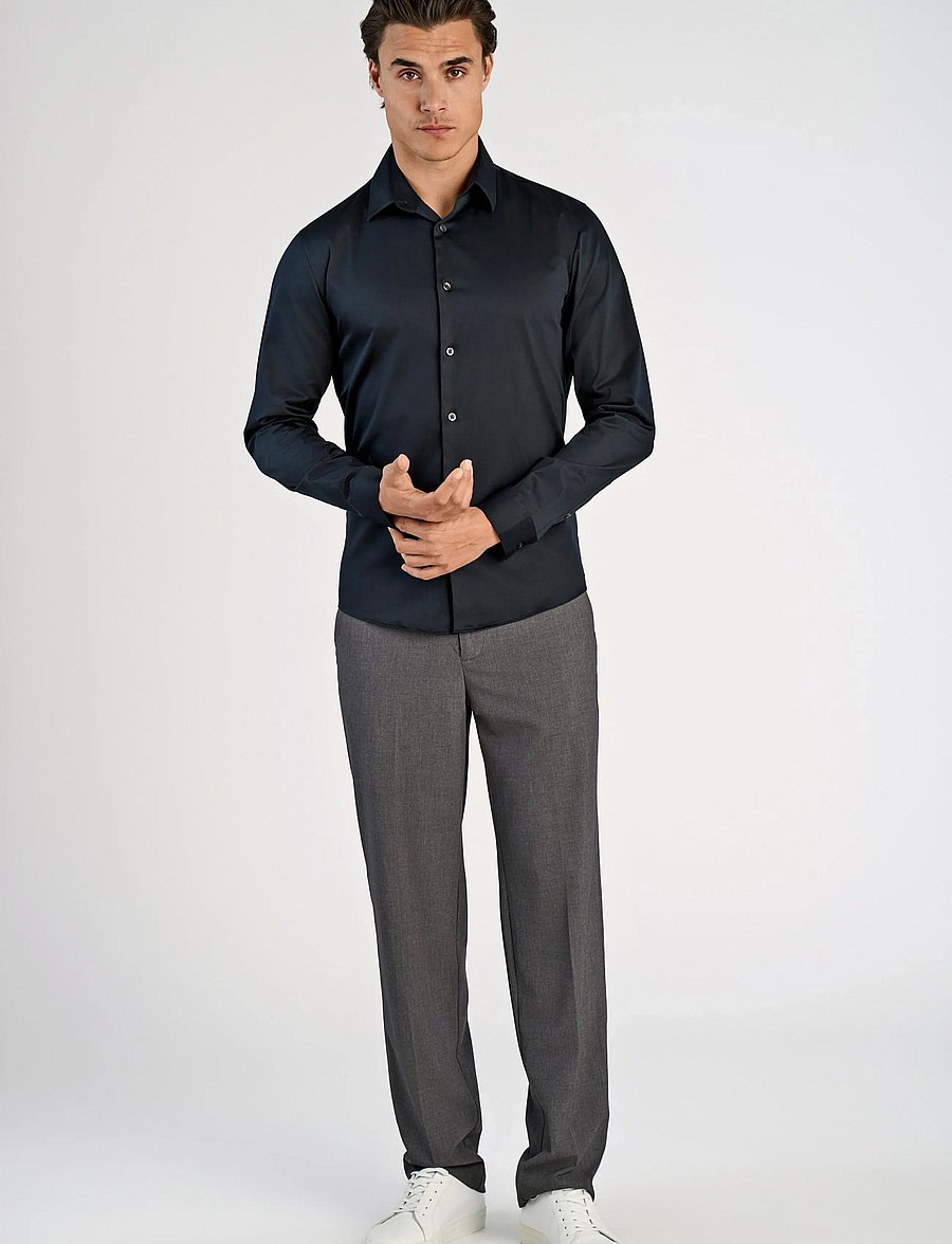 Lindbergh - Plain Sateen superflex L/S - ametlikud särgid - black - 0