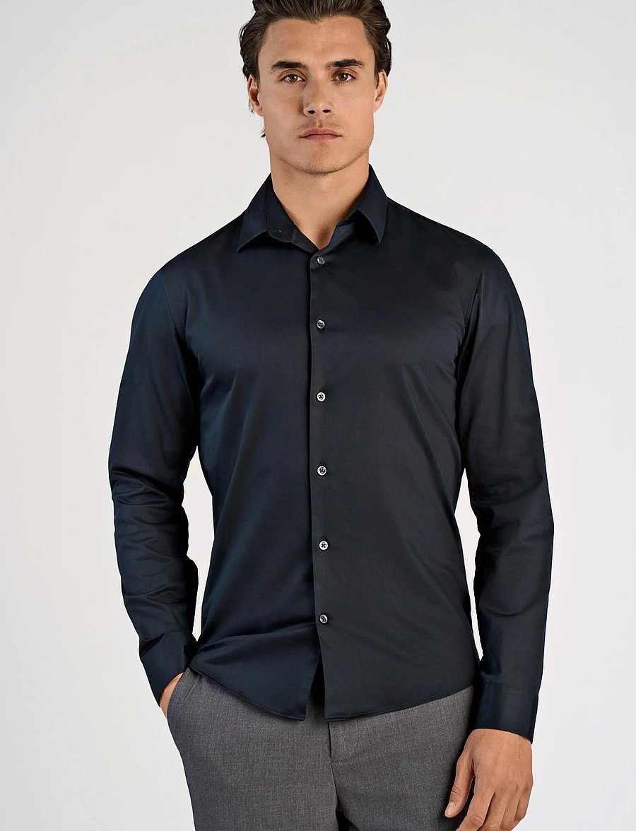Lindbergh - Plain Sateen superflex L/S - ametlikud särgid - black - 3