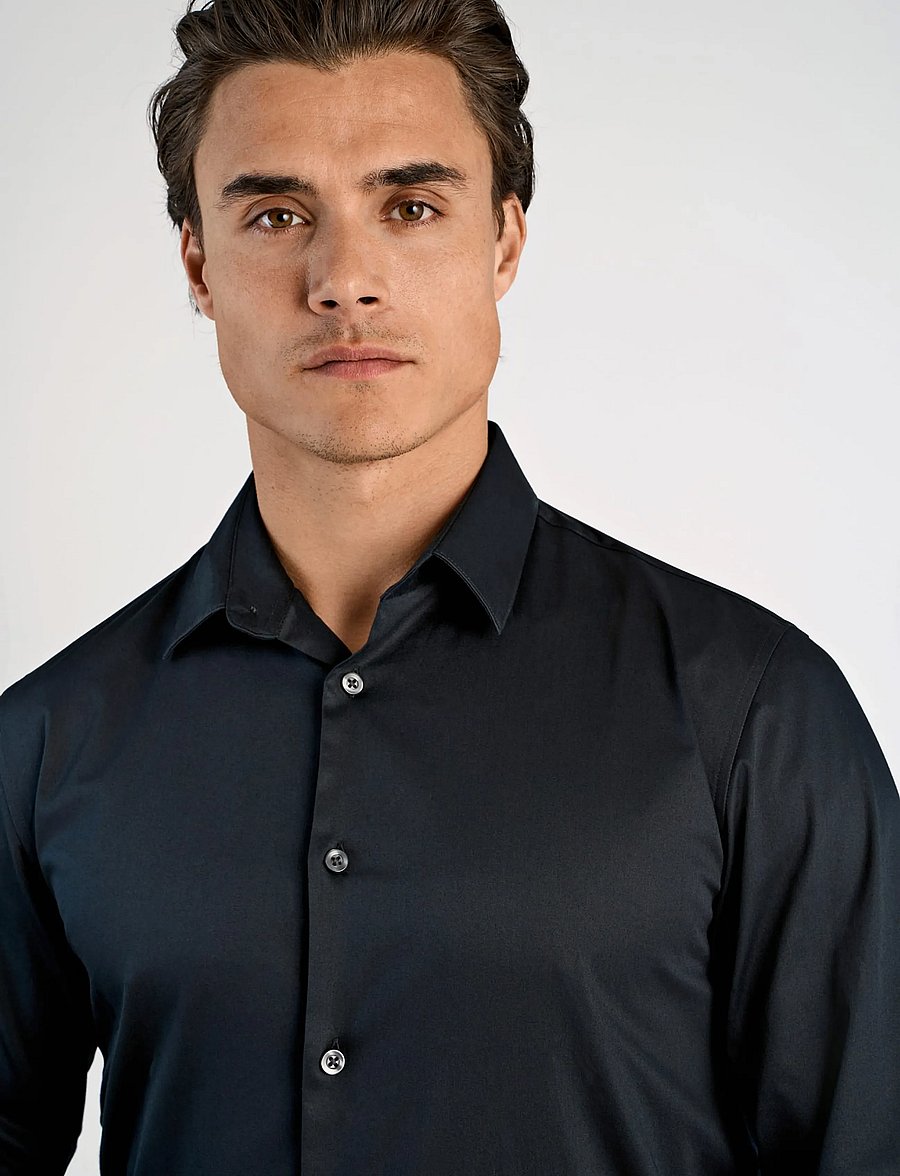 Lindbergh - Plain Sateen superflex L/S - ametlikud särgid - black - 5