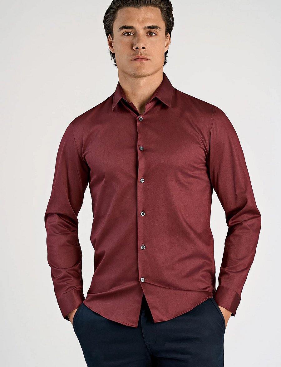 Lindbergh - Plain Sateen superflex L/S - formelle hemden - burgundy - 3