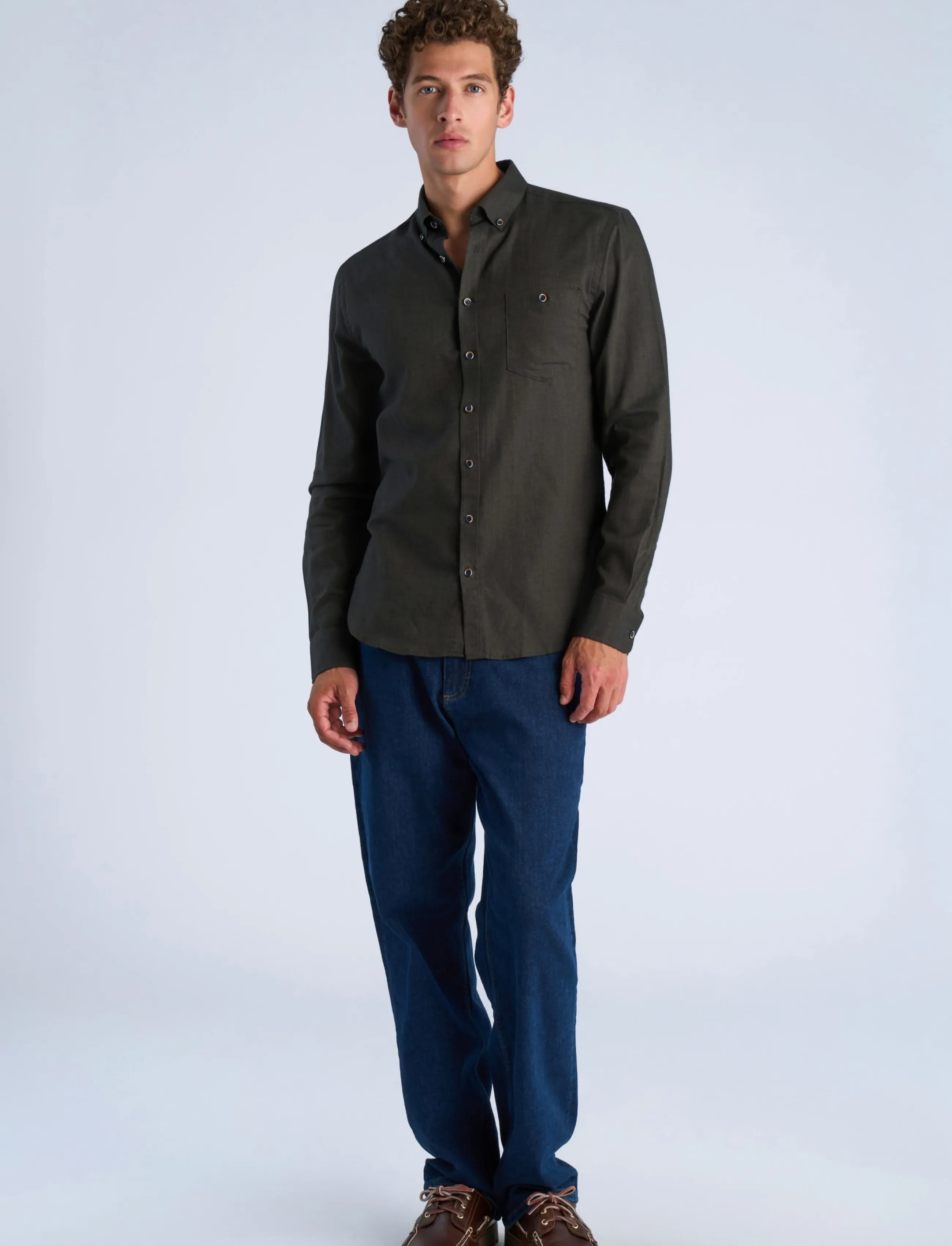 Lindbergh - Mélange brushed shirt L/S - Regular - mehed - deep brown mel - 0