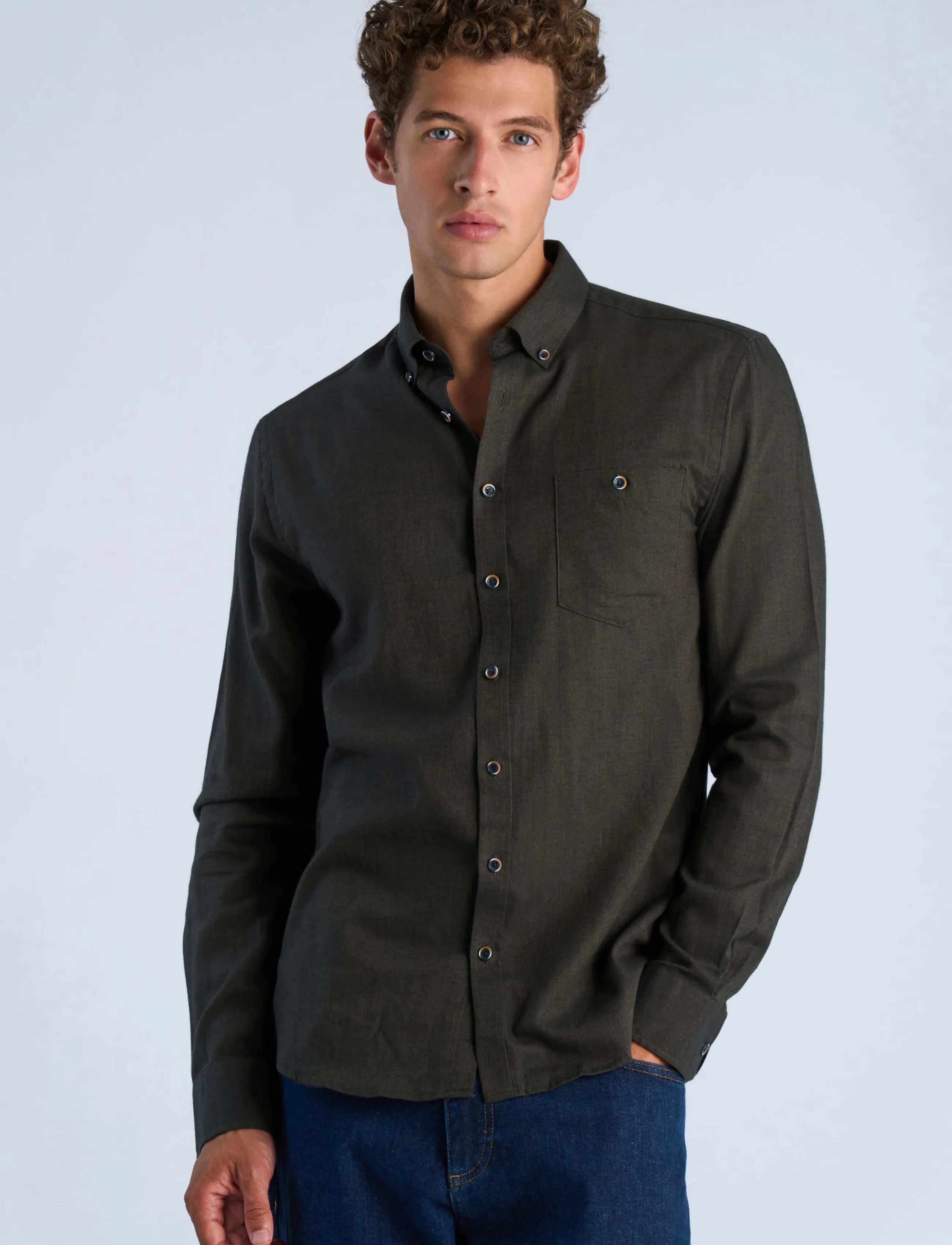 Lindbergh - Mélange brushed shirt L/S - Regular - mehed - deep brown mel - 3