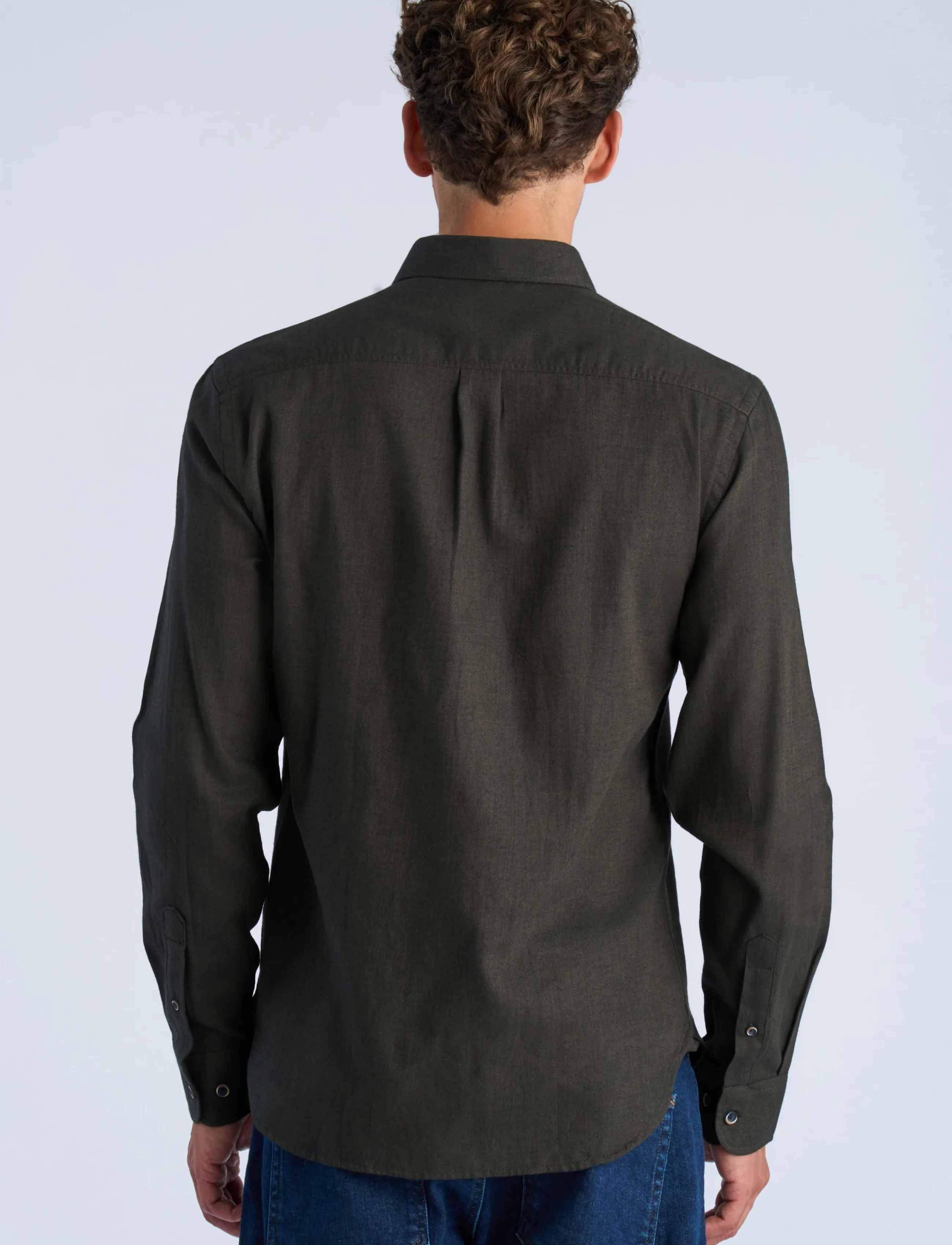 Lindbergh - Mélange brushed shirt L/S - Regular - mehed - deep brown mel - 4
