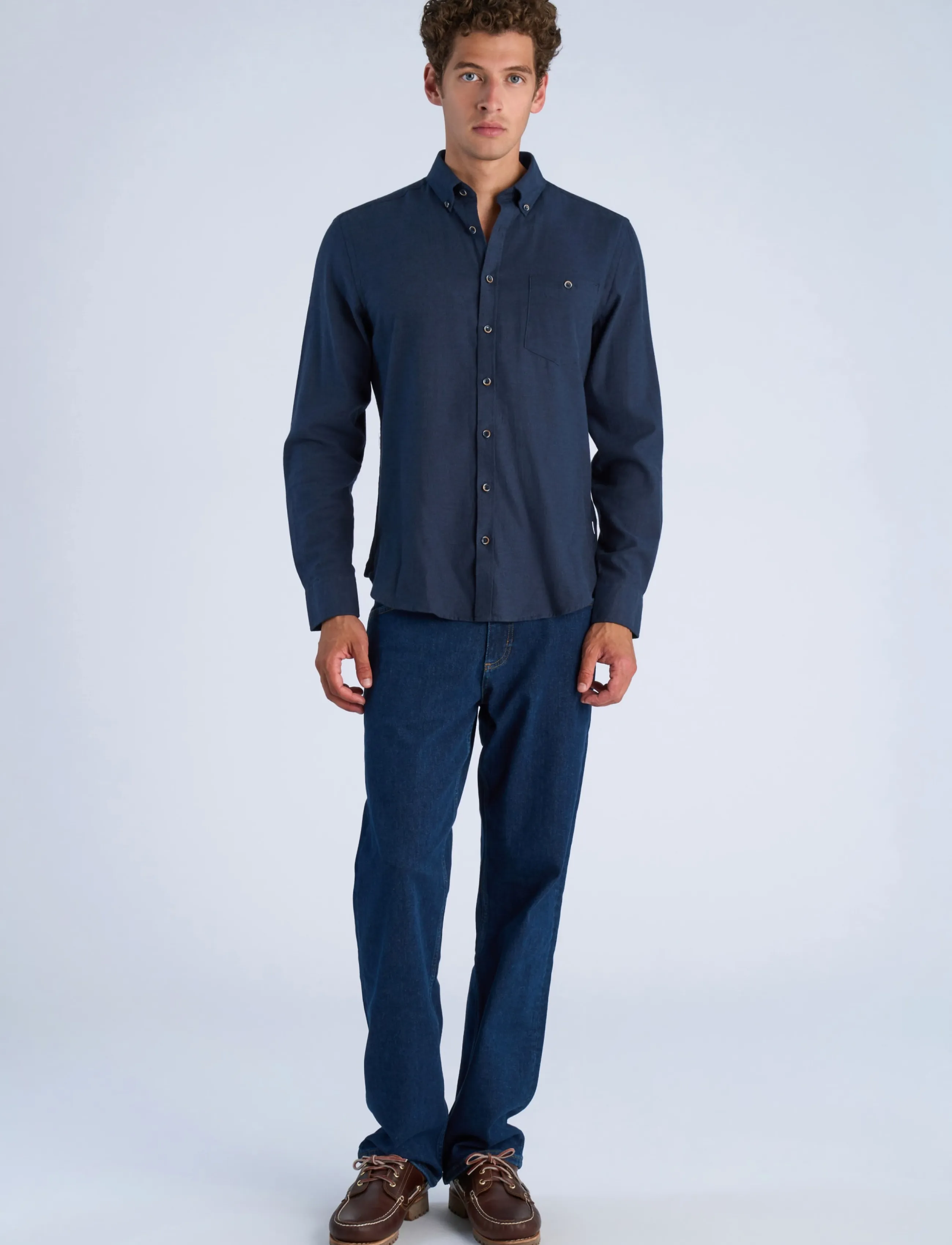 Lindbergh - Mélange brushed shirt L/S - Regular fit - herren - dk navy mel - 0